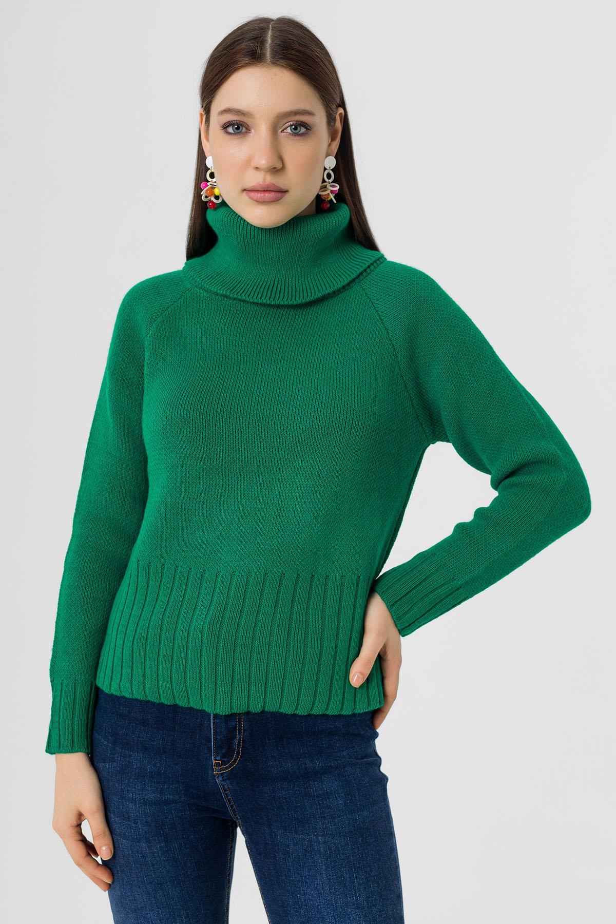 Kadın Balıkçı Yaka Triko Örme Kazak