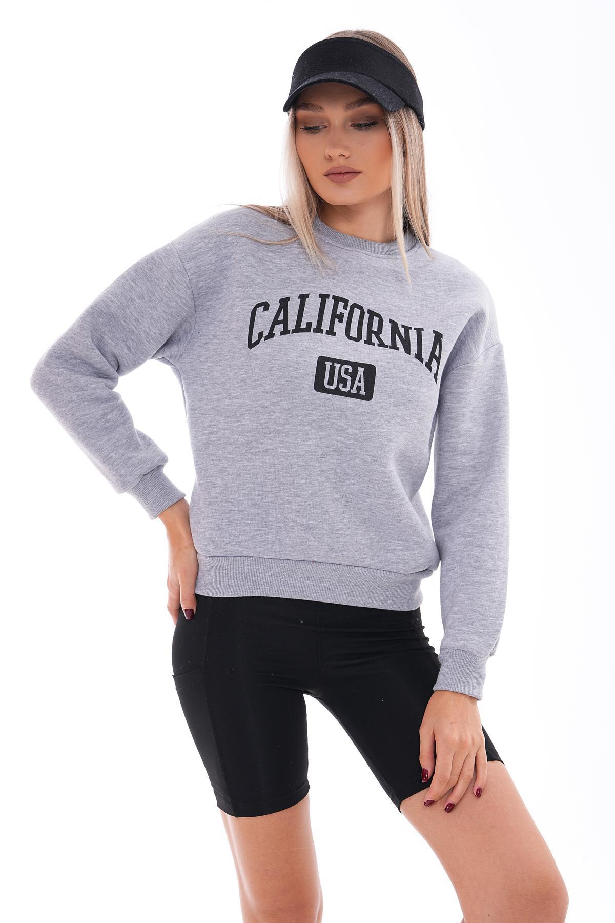 Kadın Baskı Detaylı Bisiklet Yaka Üç İplik Sweatshirt 245219 -