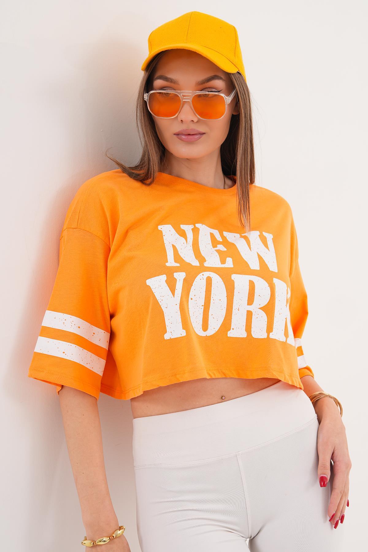 Kadın Baskı Detaylı Kısa Oversize Tişört - 260050