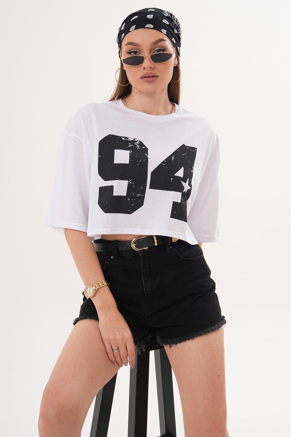 Kadın Baskı Detaylı Oversize Kısa Tişört 260068 -