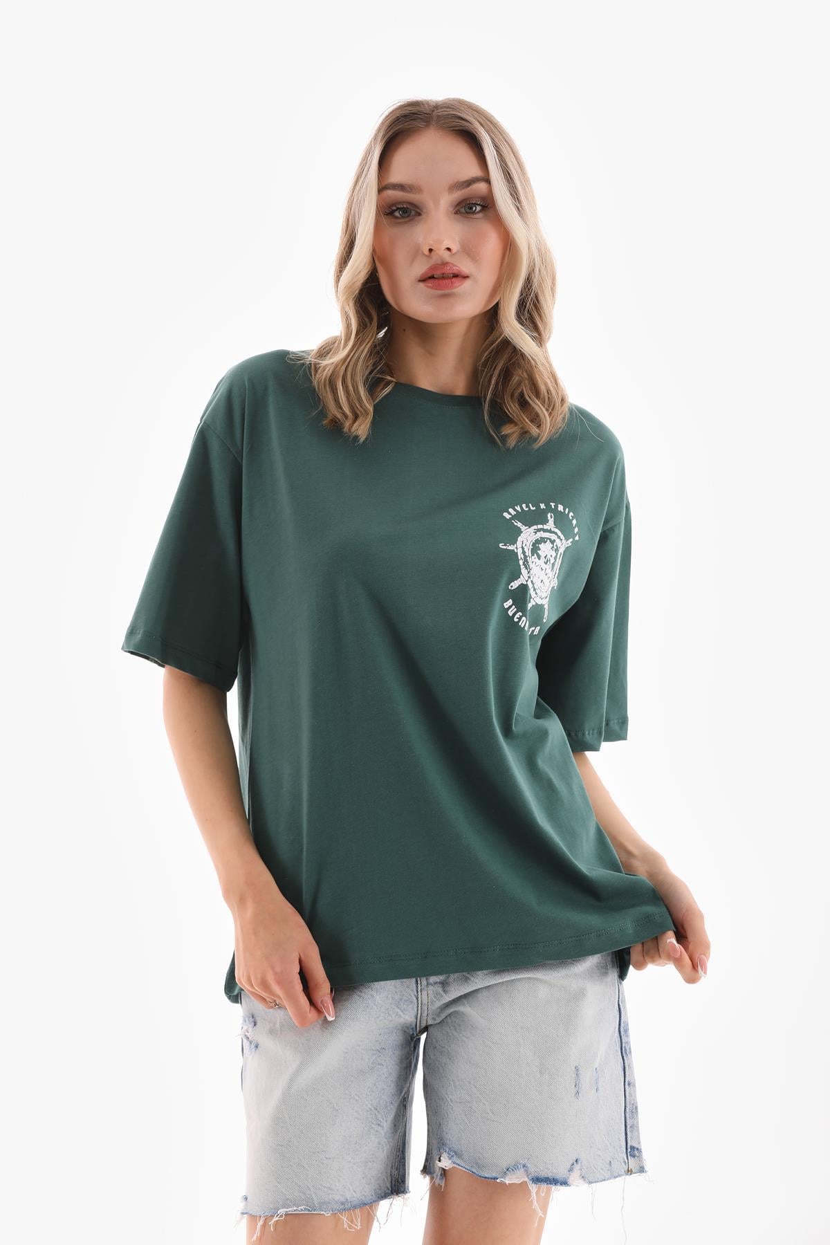 Kadın Baskı Detaylı Oversize Tişört