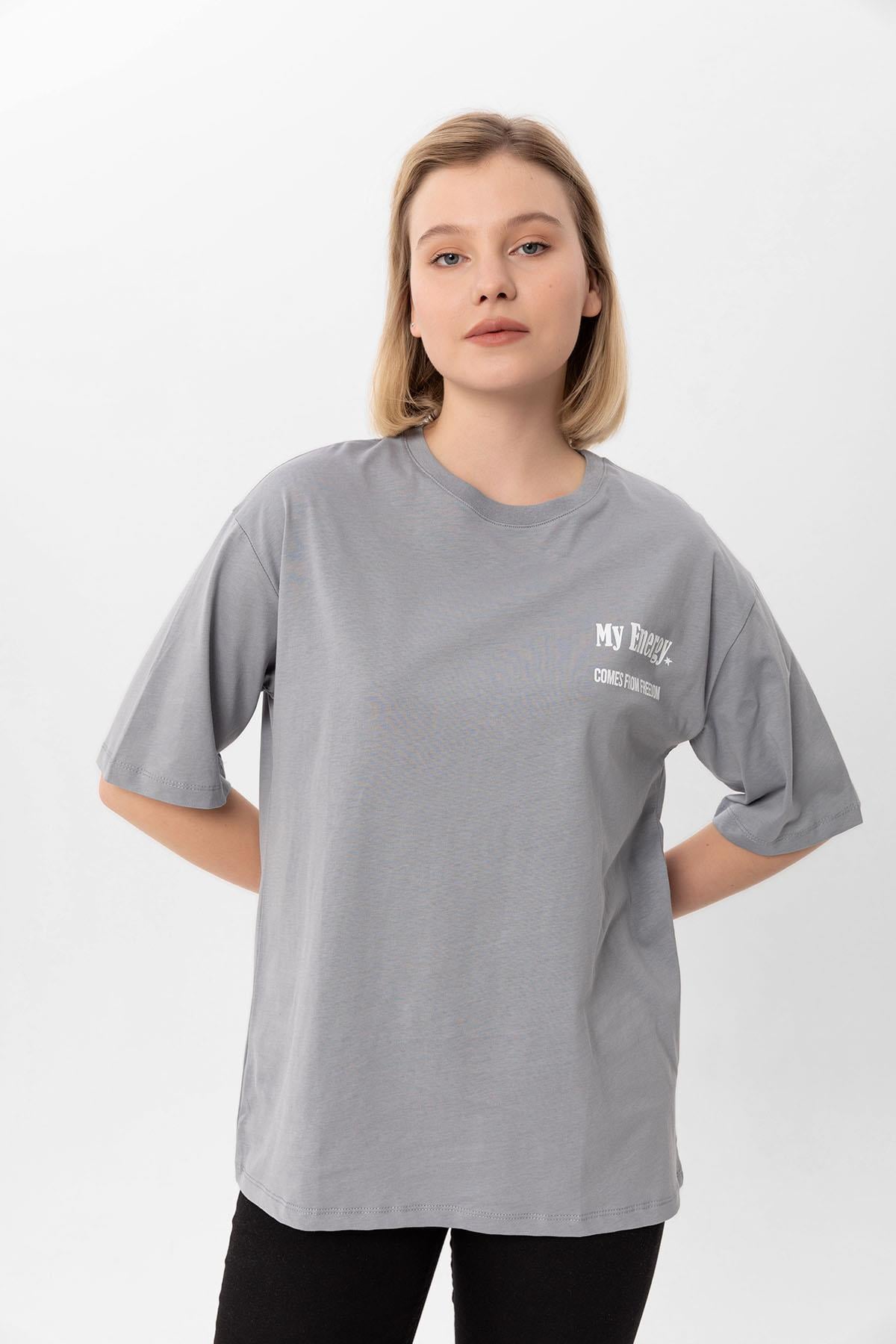 Kadın Baskılı Oversize Tişört