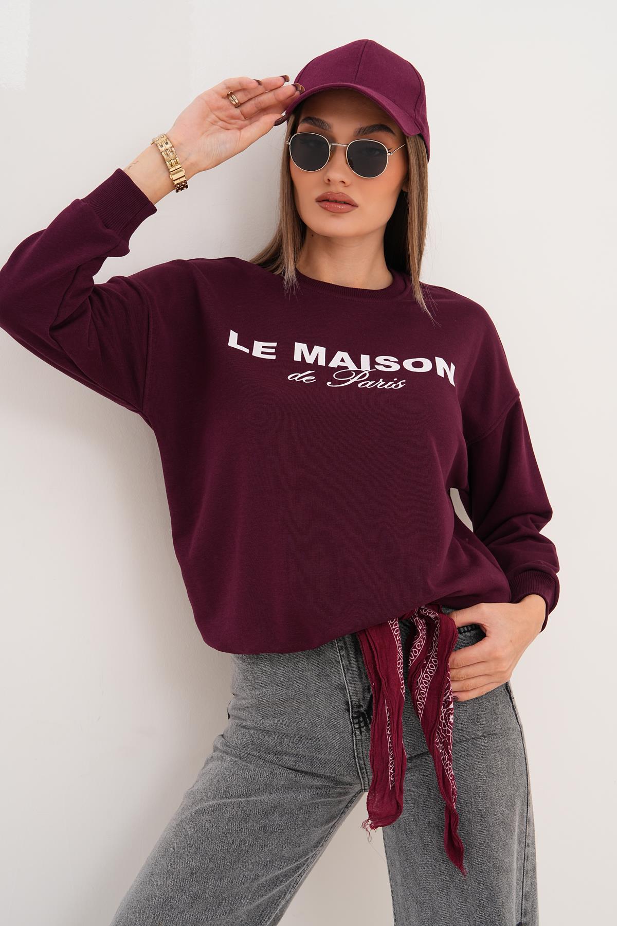 Kadın Baskılı Üç İplik Sweatshirt 255321 -