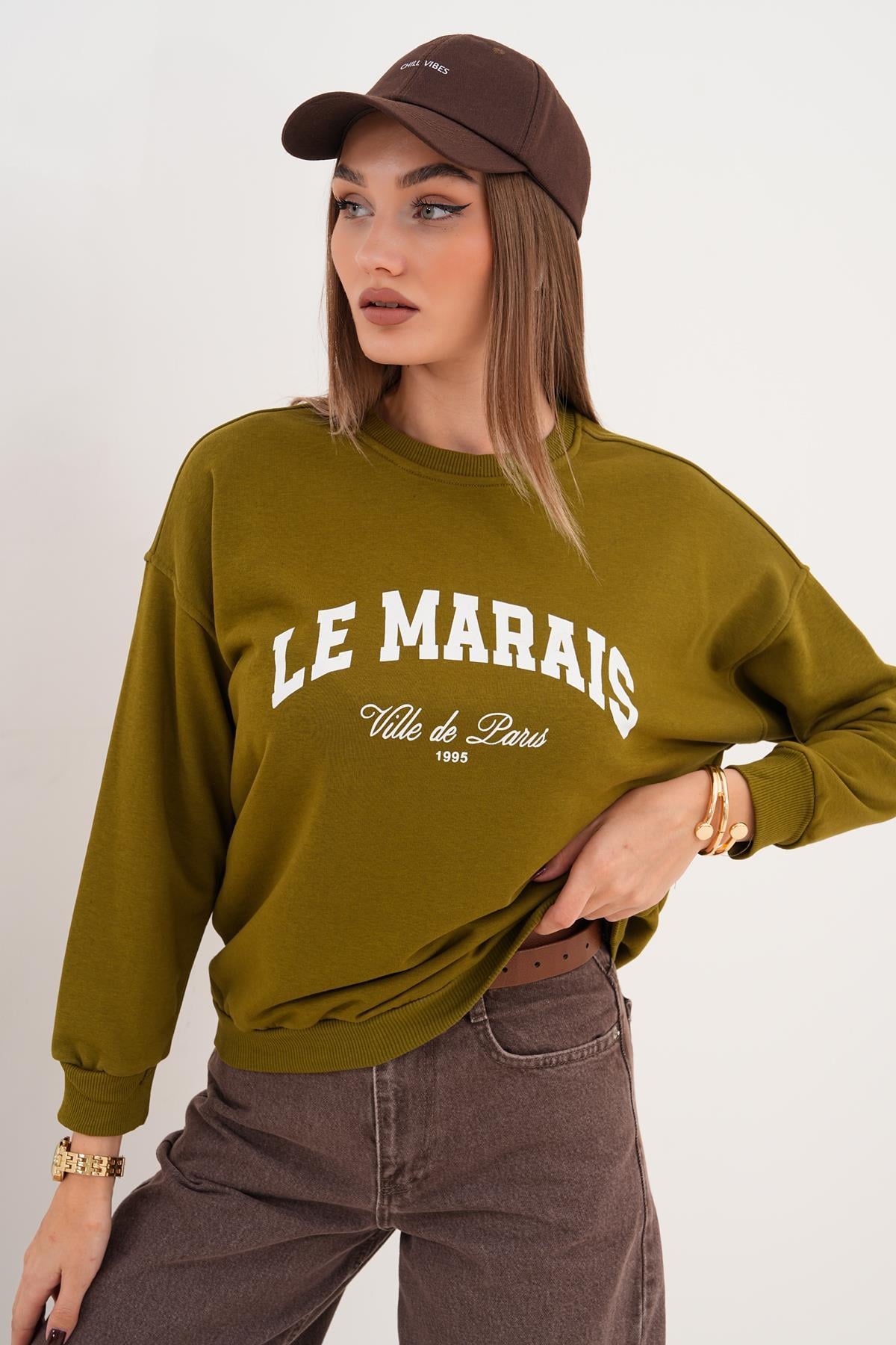 Kadın Baskılı Üç İplik Sweatshirt 255324 -