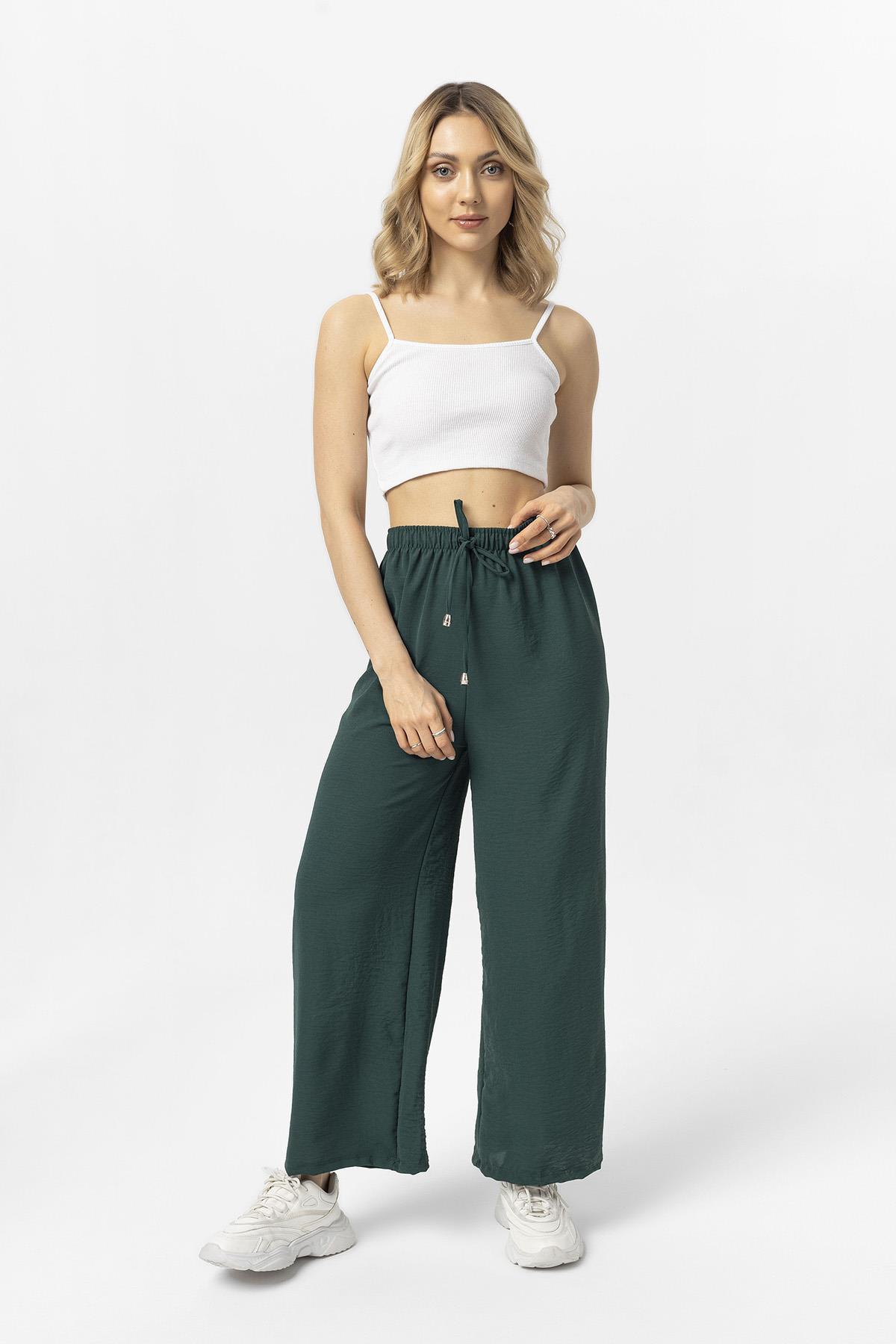 Kadın Beli Lastik Detaylı Bol Paça Pantolon 240240 -