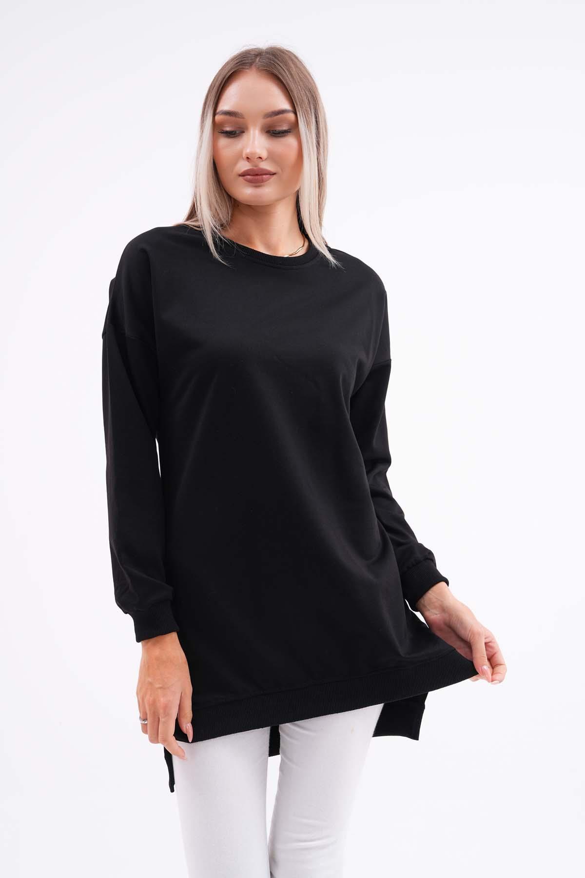 Kadın Bisiklet Yaka Arkası Uzun İki İplik Tunik Sweatshirt 245116 -