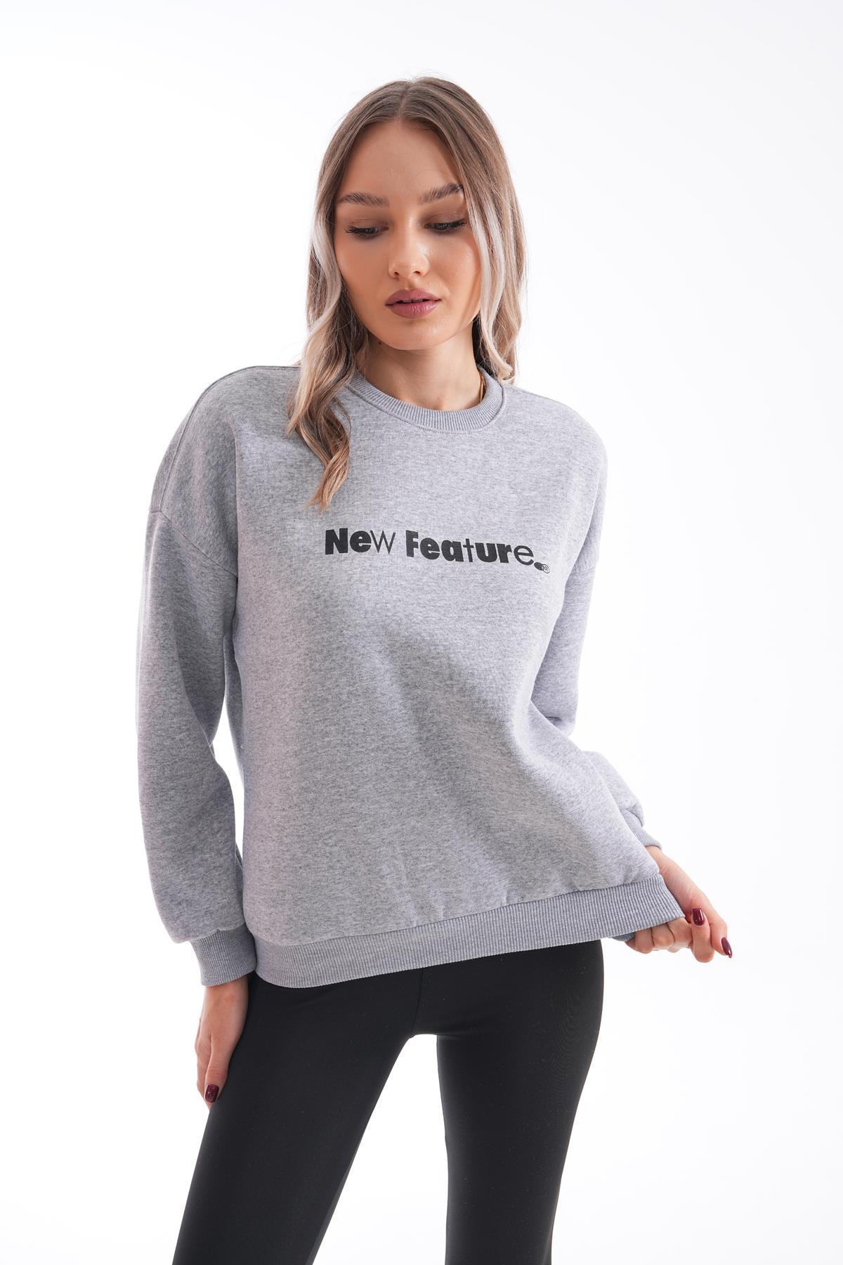 Kadın Bisiklet Yaka Baskı Detaylı Üç İplik Sweatshirt 245281 -