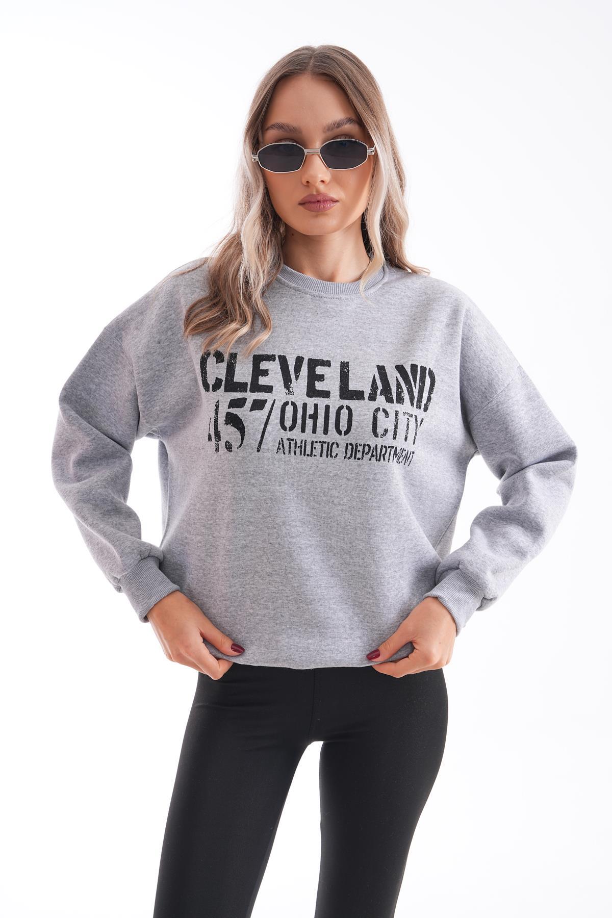 Kadın Bisiklet Yaka Baskı Detaylı Üç İplik Sweatshirt 245242 -