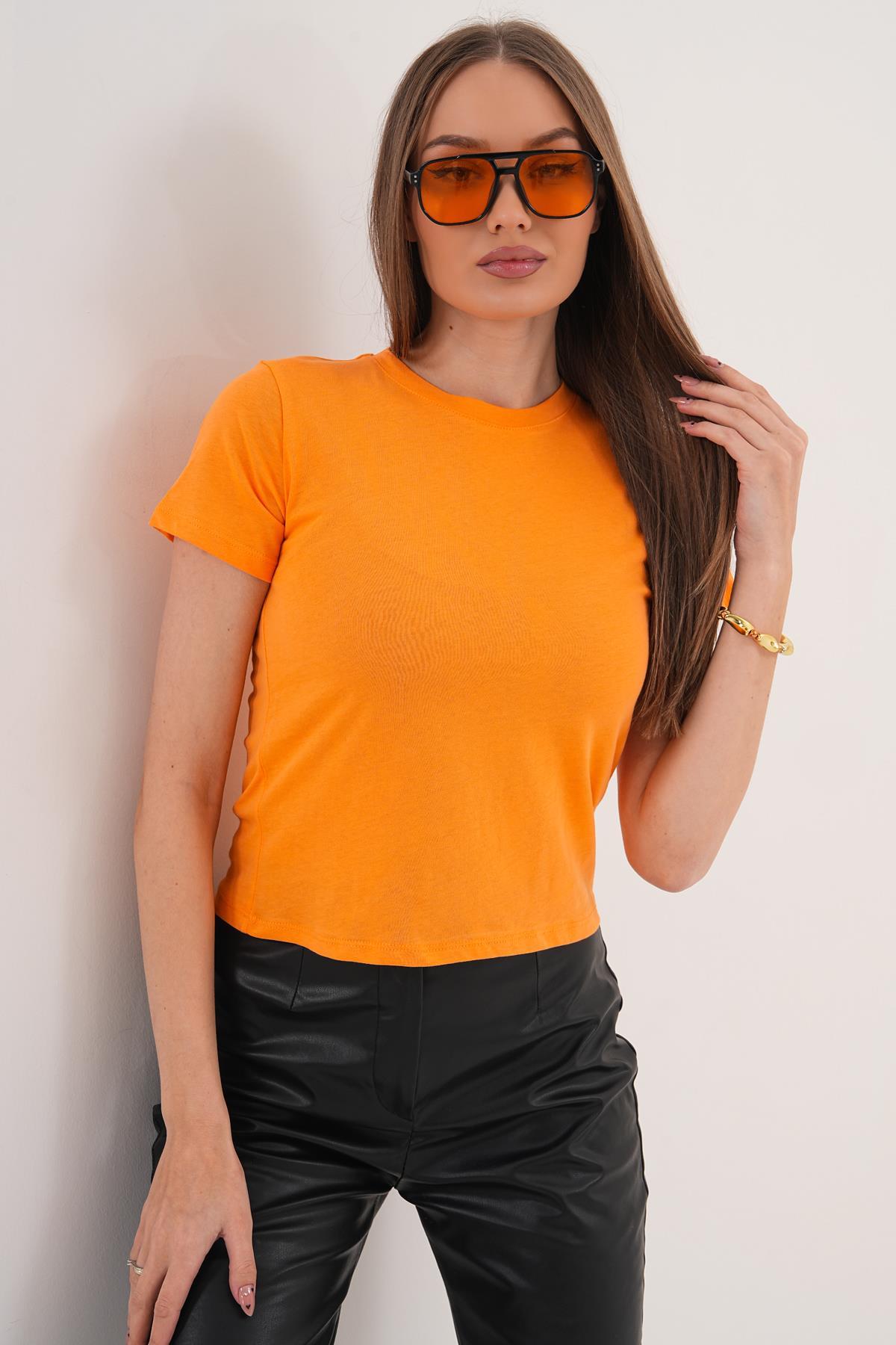 Kadın Bisiklet Yaka Kısa Kol Basic Tişört 260022 -