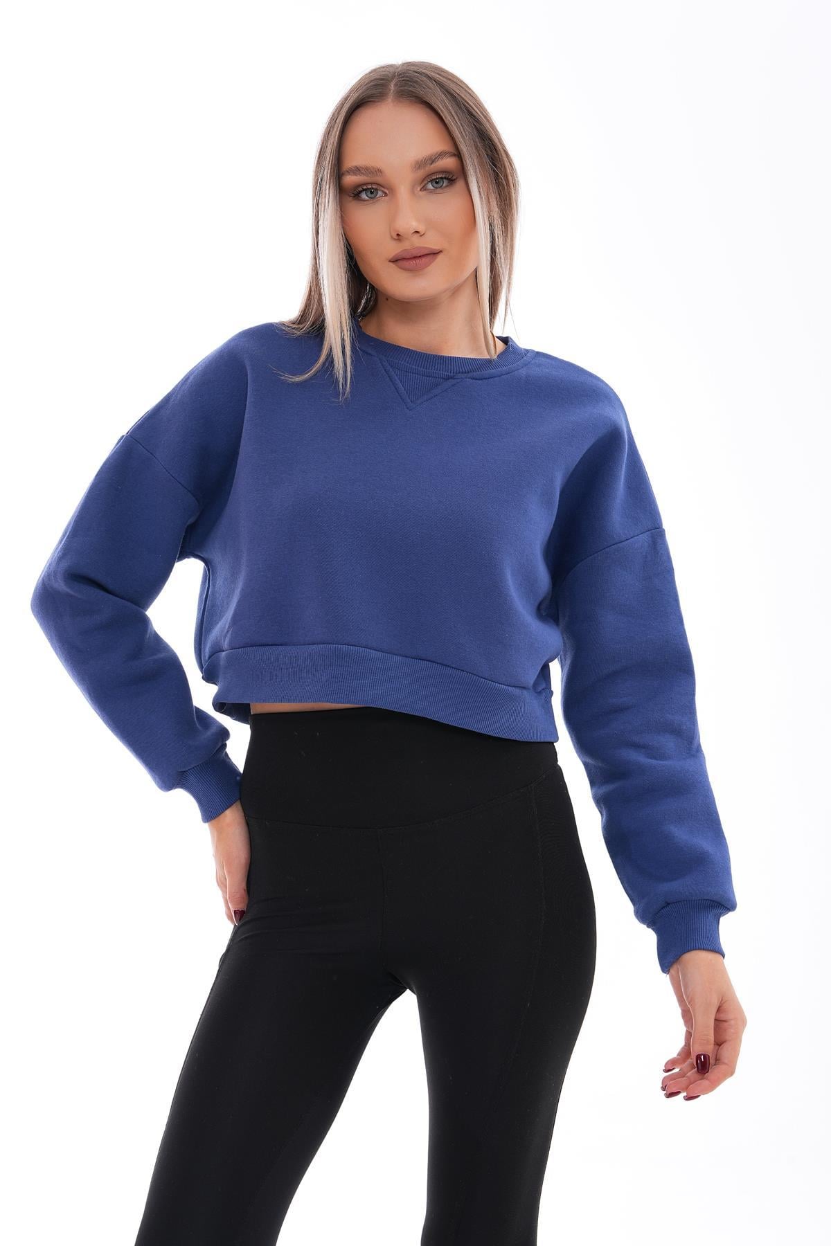 Kadın Bisiklet Yaka Kısa Üç İplik Sweatshirt 245117 -