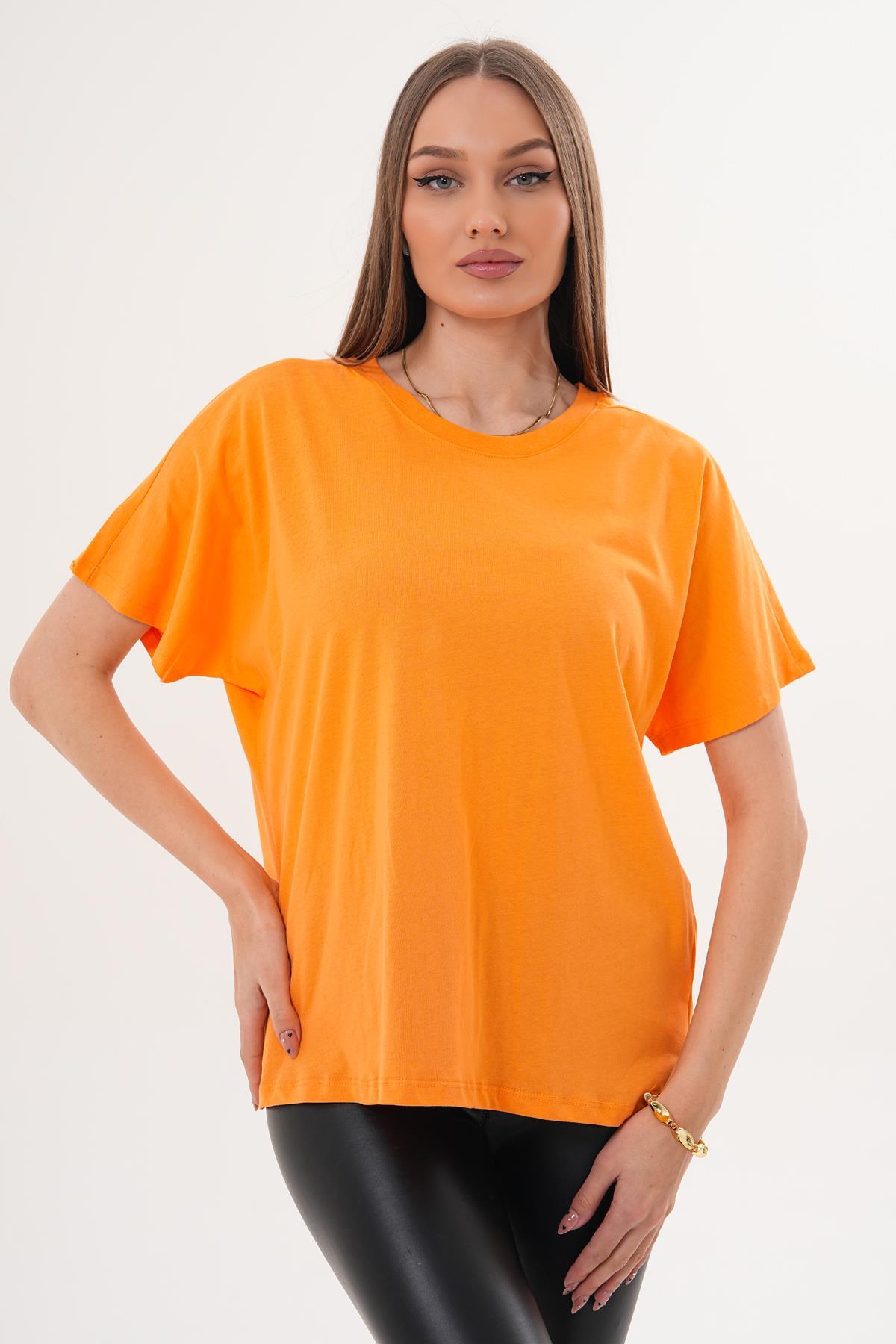 Kadın Bisiklet Yaka Oversize T-Shirt 260021 -