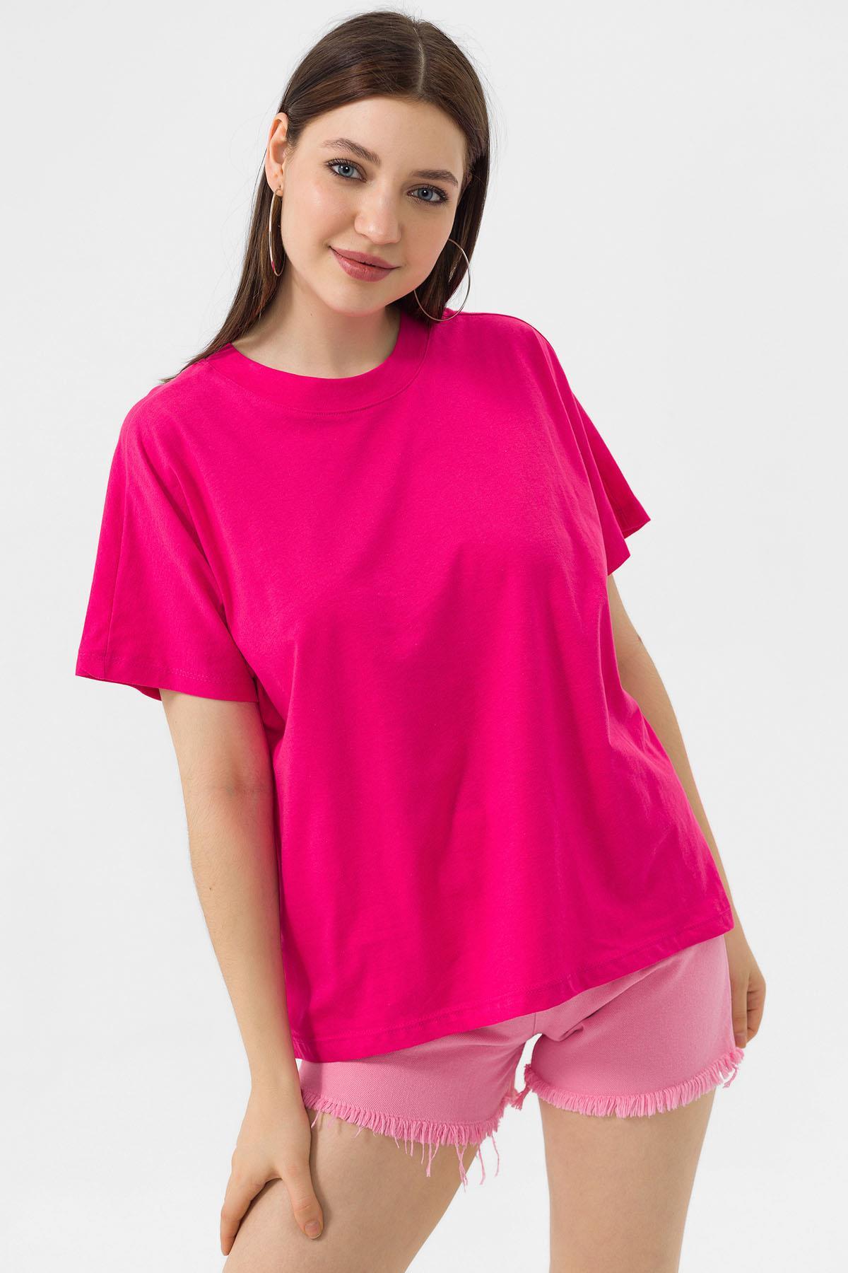 Kadın Bisiklet Yaka Oversize T-Shirt 230094 -