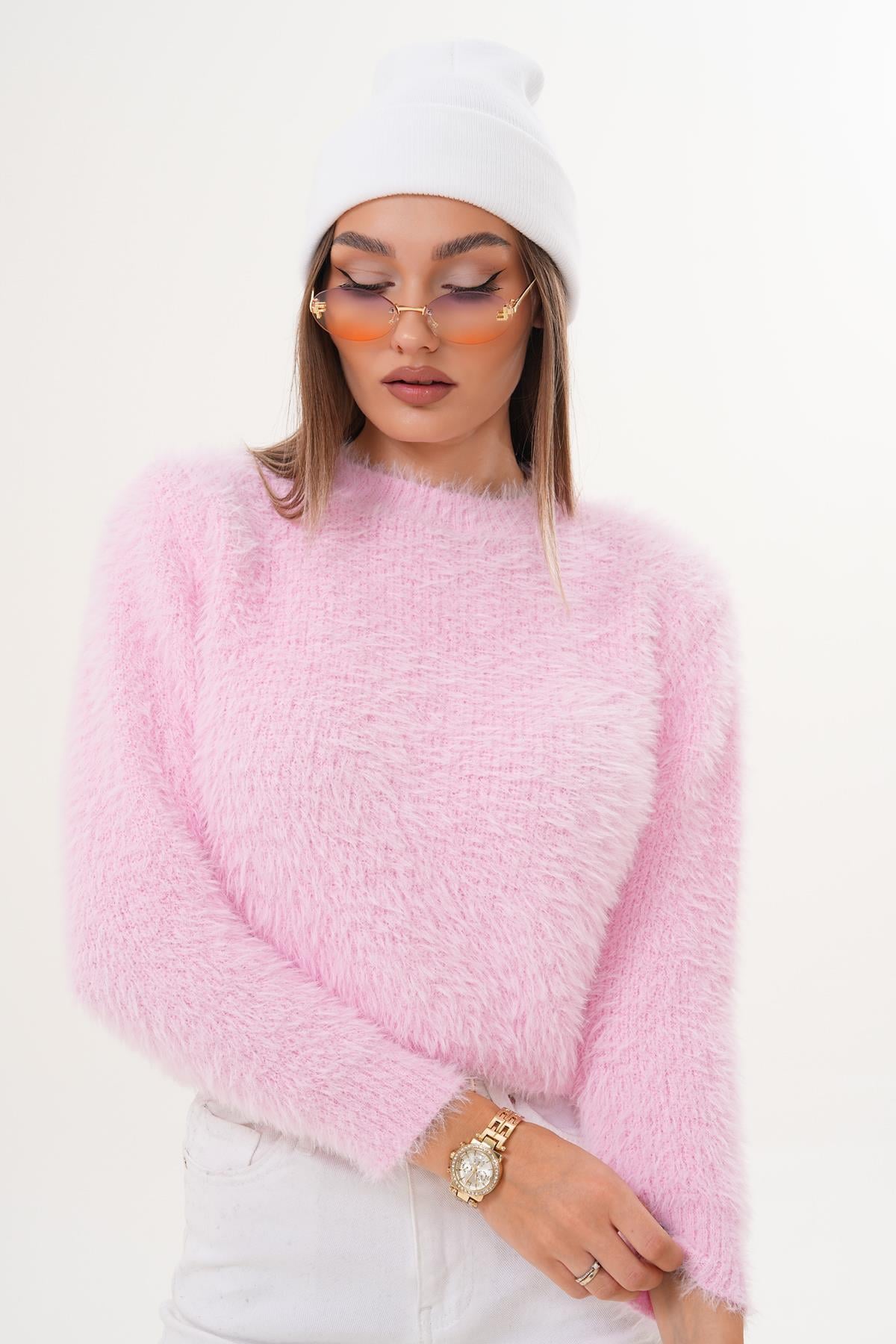 Kadın Bisiklet Yaka Sakallı Triko Örme Kazak 255132 -