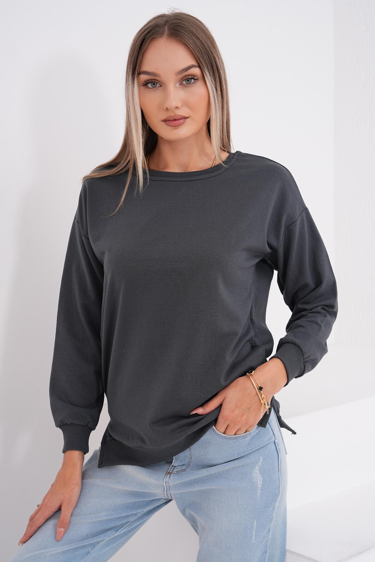 Kadın Bisiklet Yaka Yırtmaç Detaylı Sweatshirt 245048 -