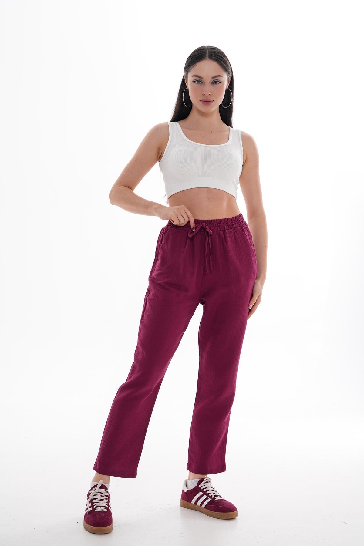 Kadın Boru Paça Müslin Pantolon 250129 -
