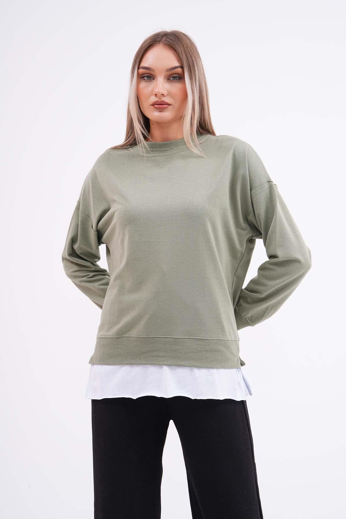 Kadın Çift Görünüm Detaylı Bisiklet Yaka iki İplik Sweatshirt 245112 -