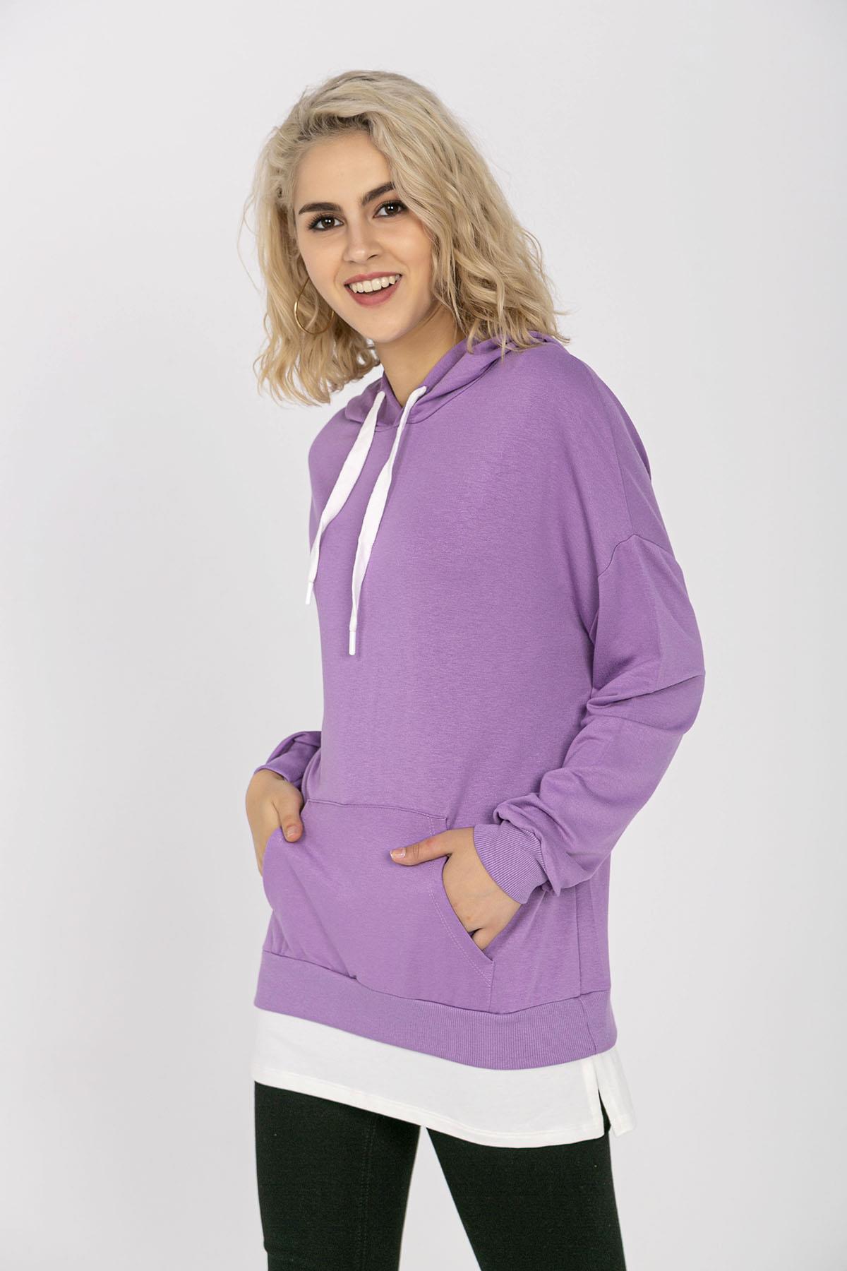 Kadın Çift Görünümlü Kapüşonlu Oversize Sweatshirt