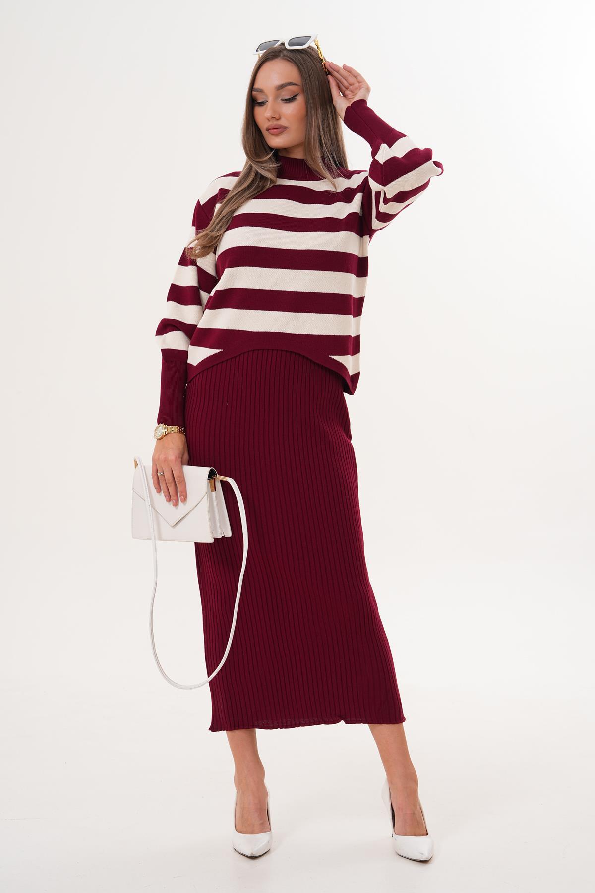 Kadın Çizgi Desenli Triko Örme İkili Takım 255049 -