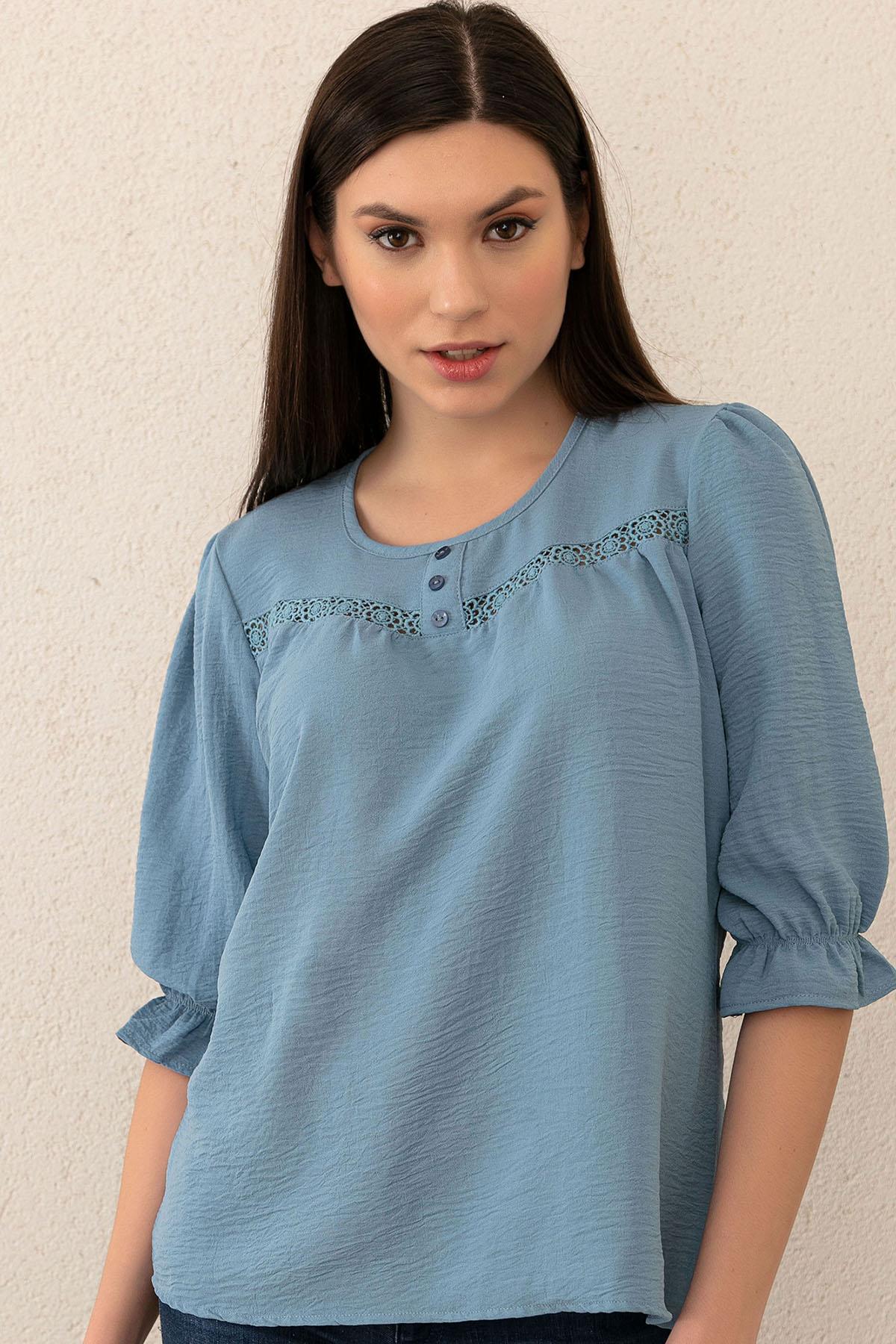 Kadın Dantel Şerit Detaylı Bluz