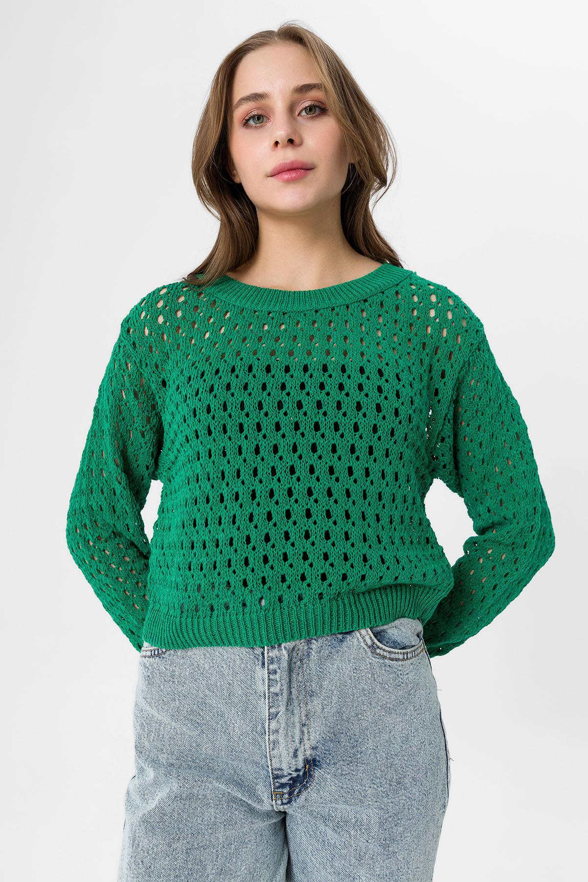 Kadın Delikli Triko Örme Kazak