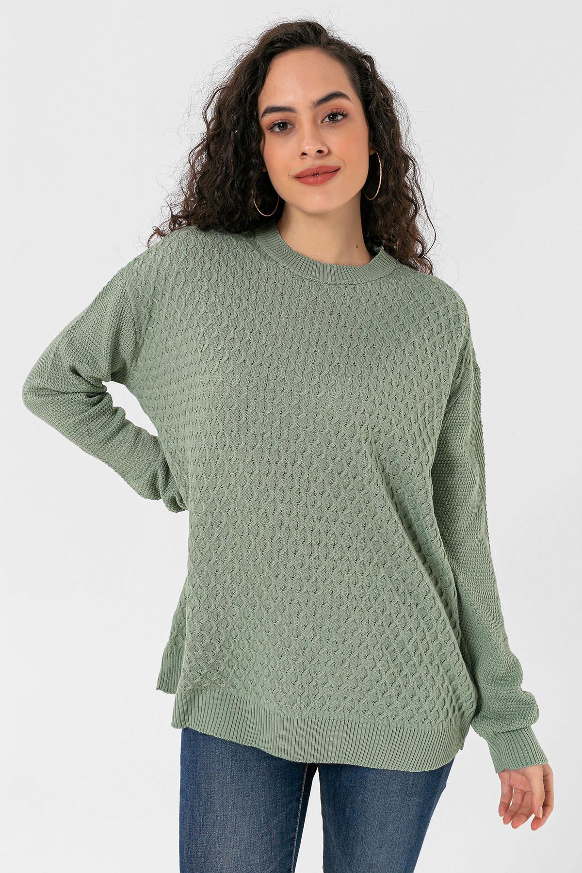 Kadın Desenli Salaş Oversize Kazak