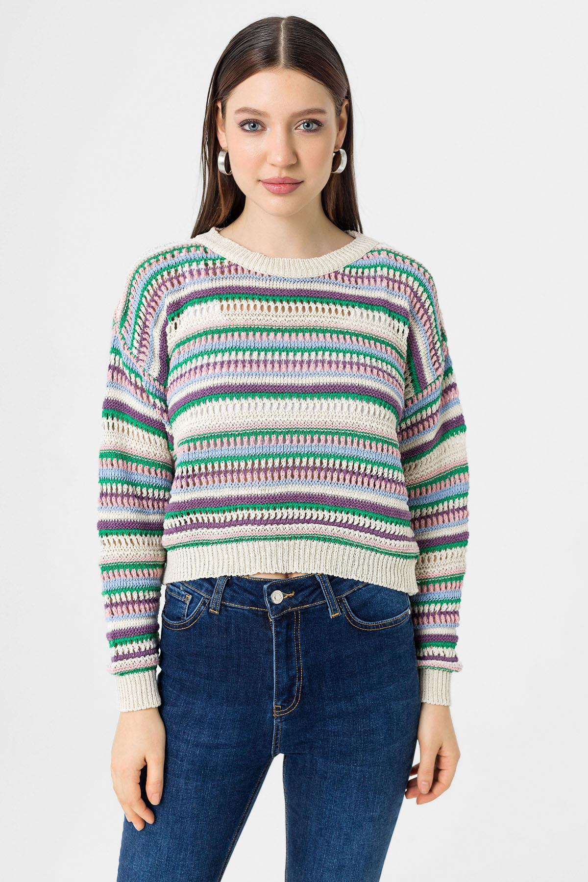 Kadın Desenli Triko Örme Kazak