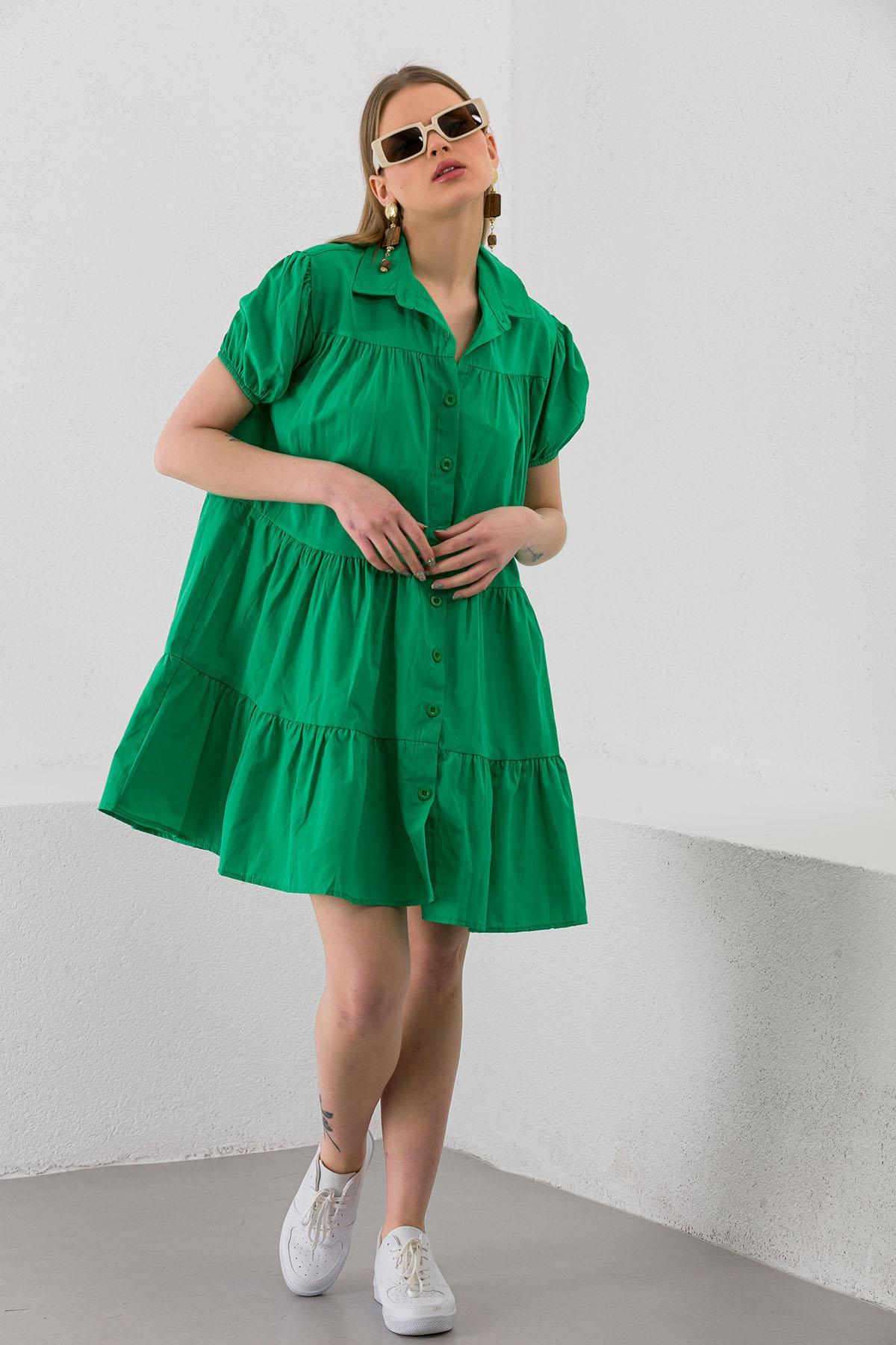 Kadın Düğmeli Detaylı Katlı Elbise