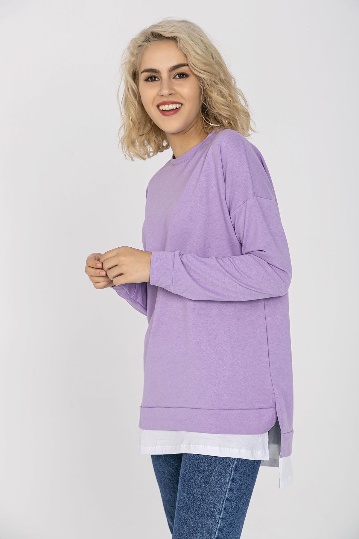 Kadın Eteği Çift Görünüm Detaylı Bisiklet Yaka Sweatshirt
