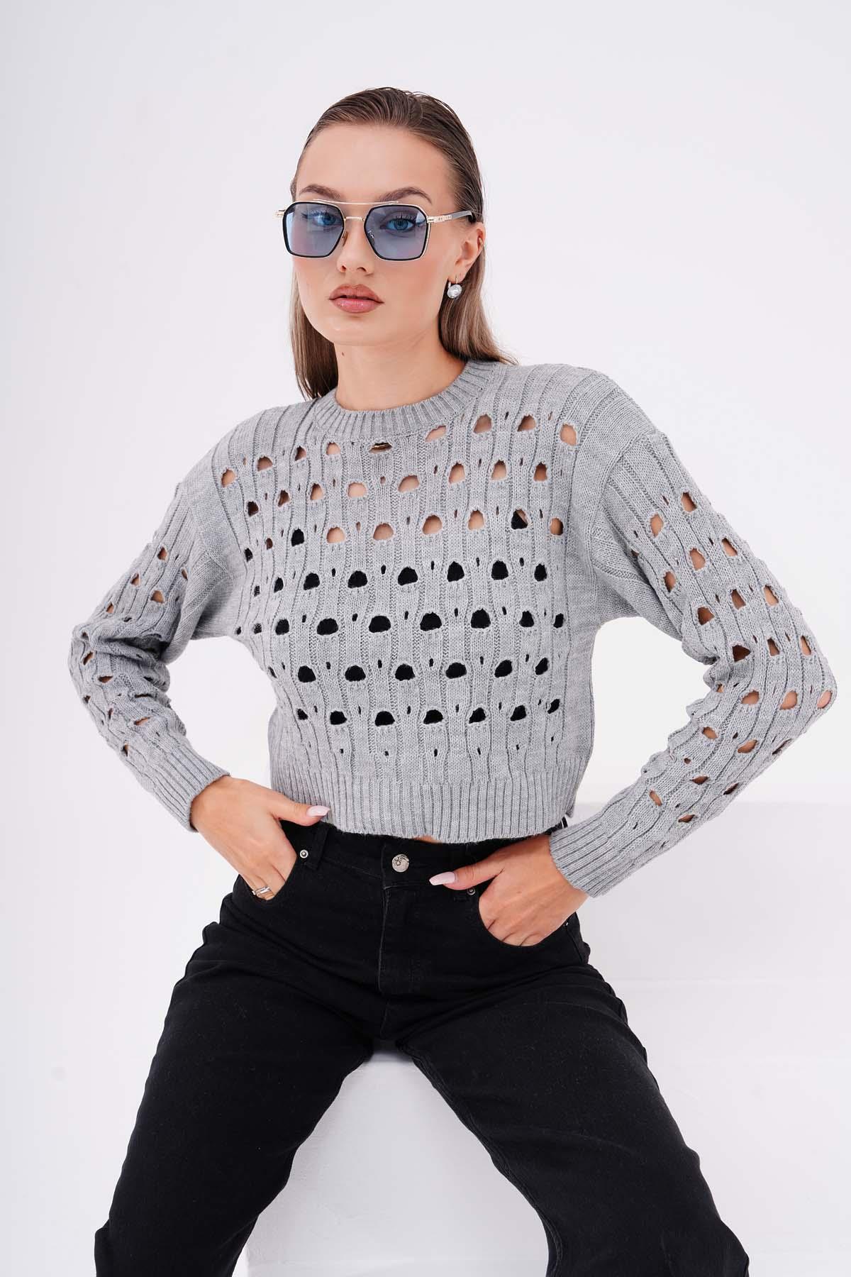 Kadın File Triko Örme Kazak