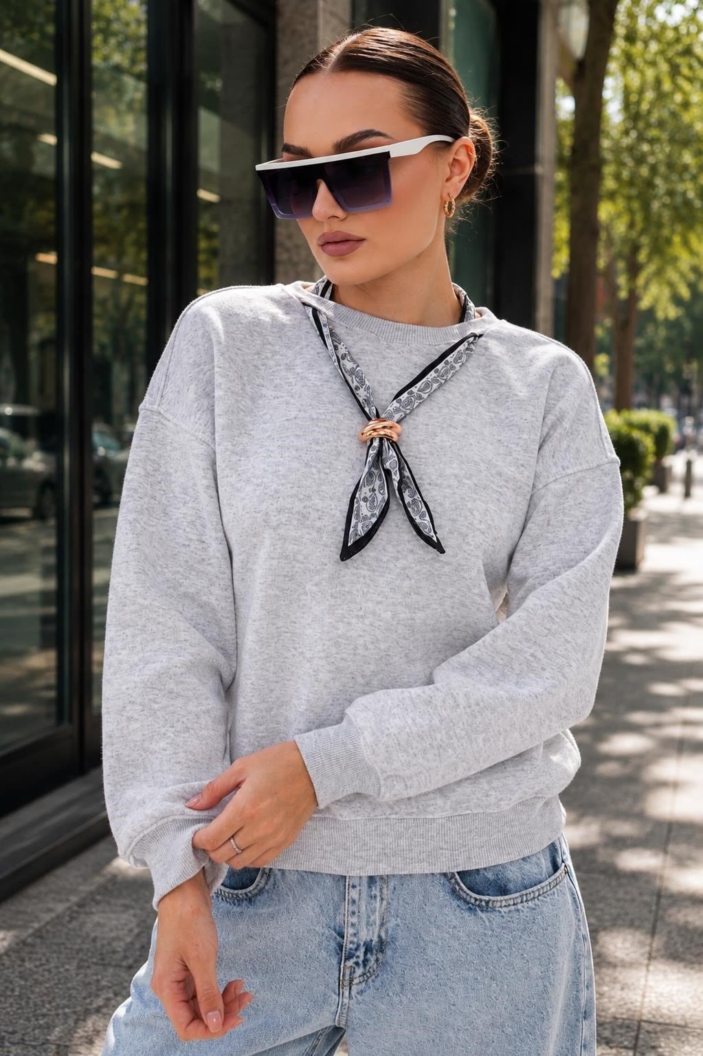 Kadın Fular Detaylı Oversize Sweatshirt 265128 -