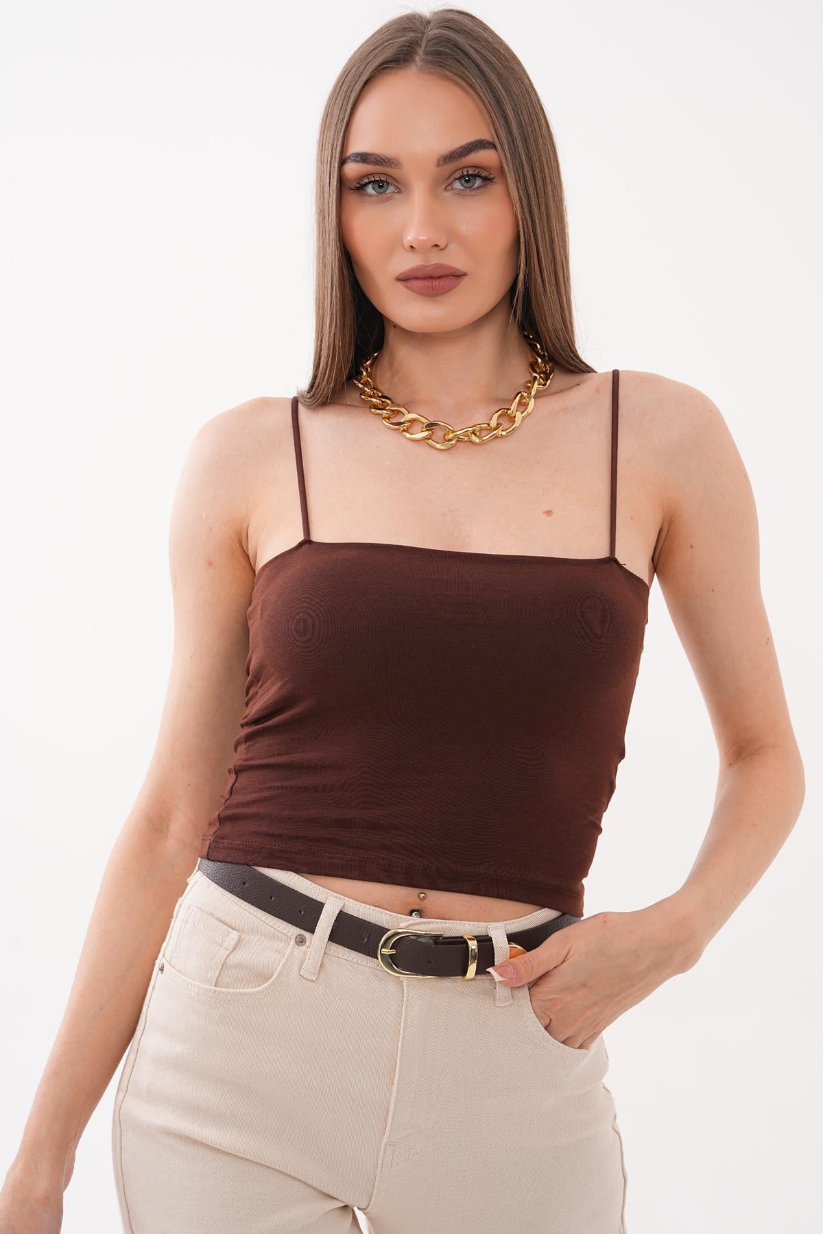 Kadın İp Askılı Gloplu Crop Atlet 260462 -