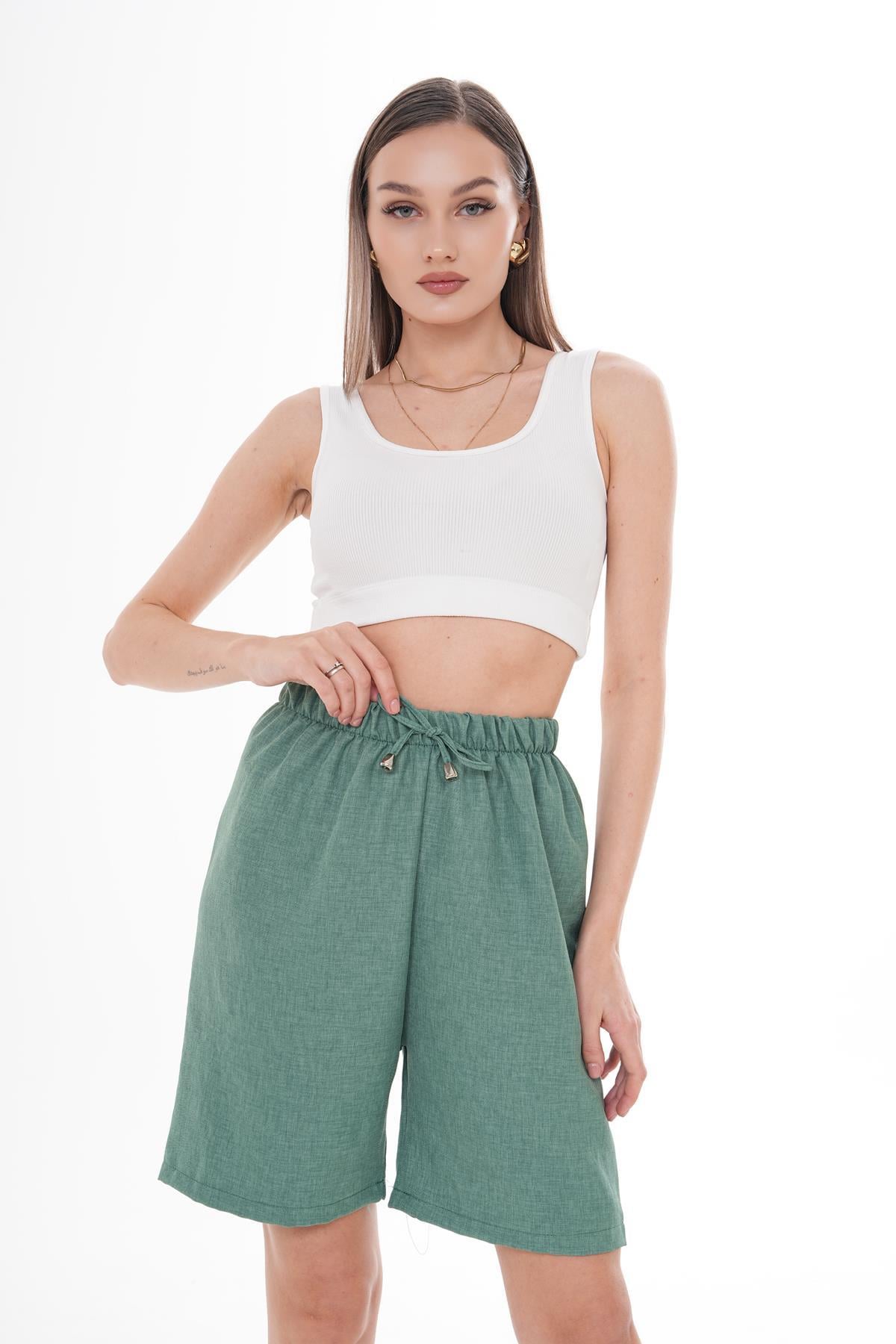Kadın İp Detaylı Sofia Keten Şort 250007 -