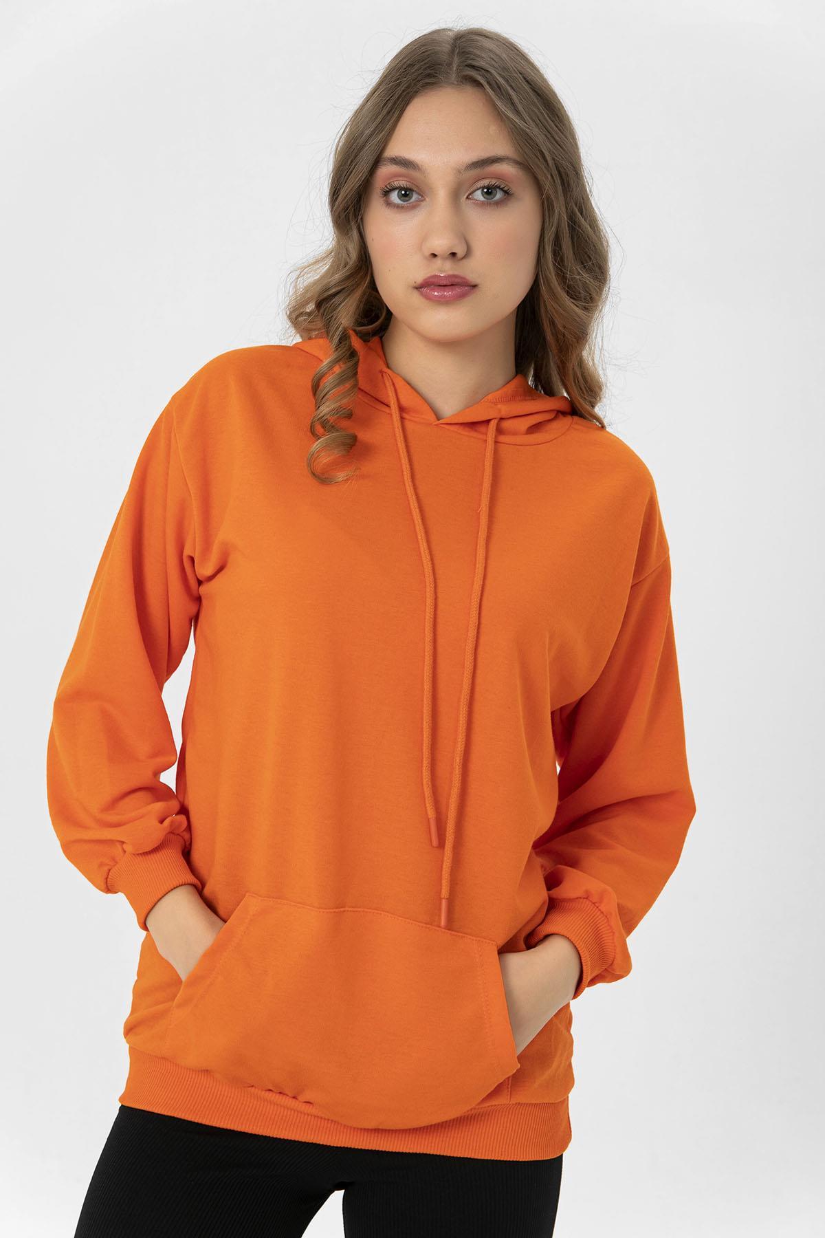 Kadın Kanguru Cepli Kapüşonlu Oversize Sweatshirt 235160 -