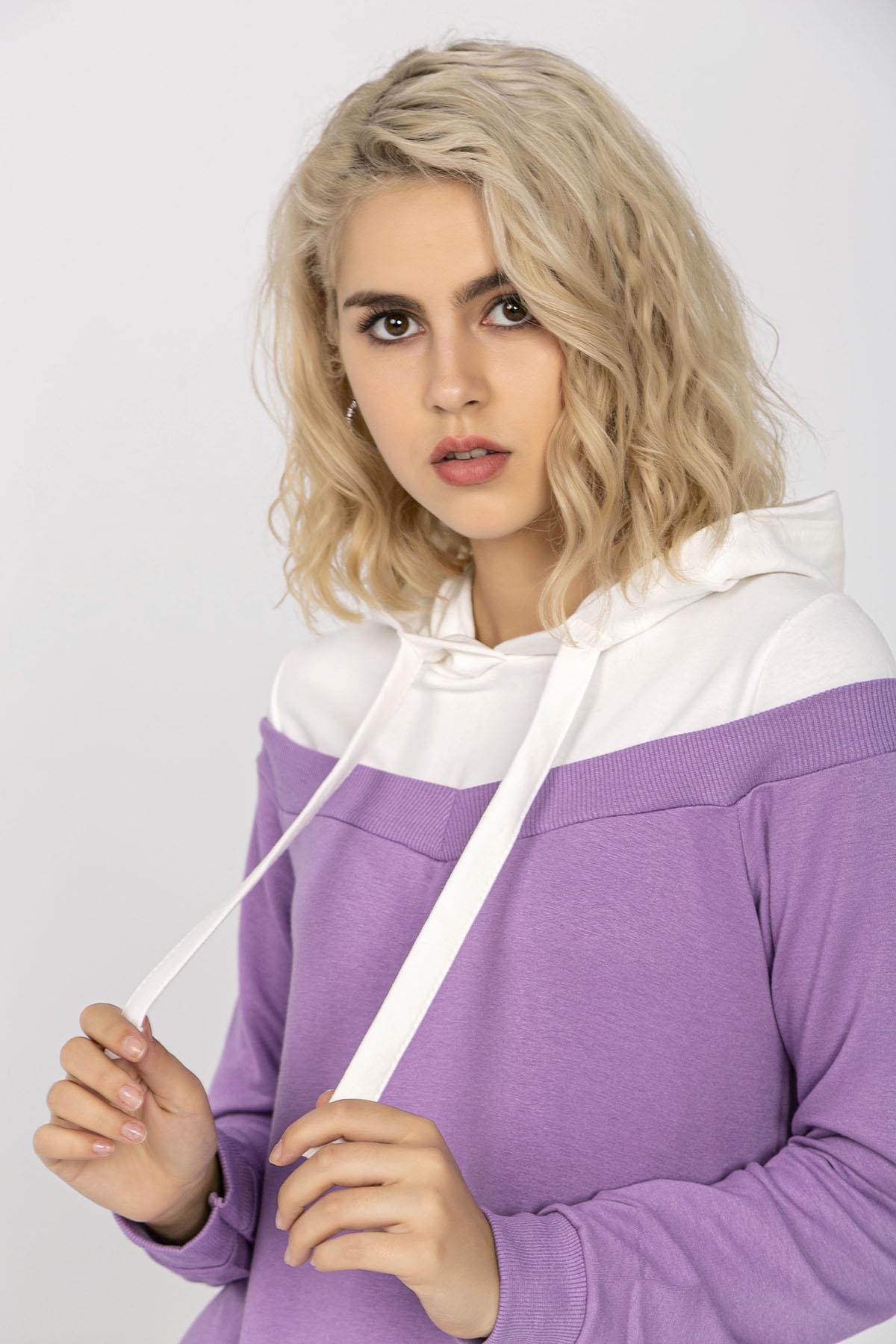 Kadın Kapüşonlu Uzun Sweatshirt