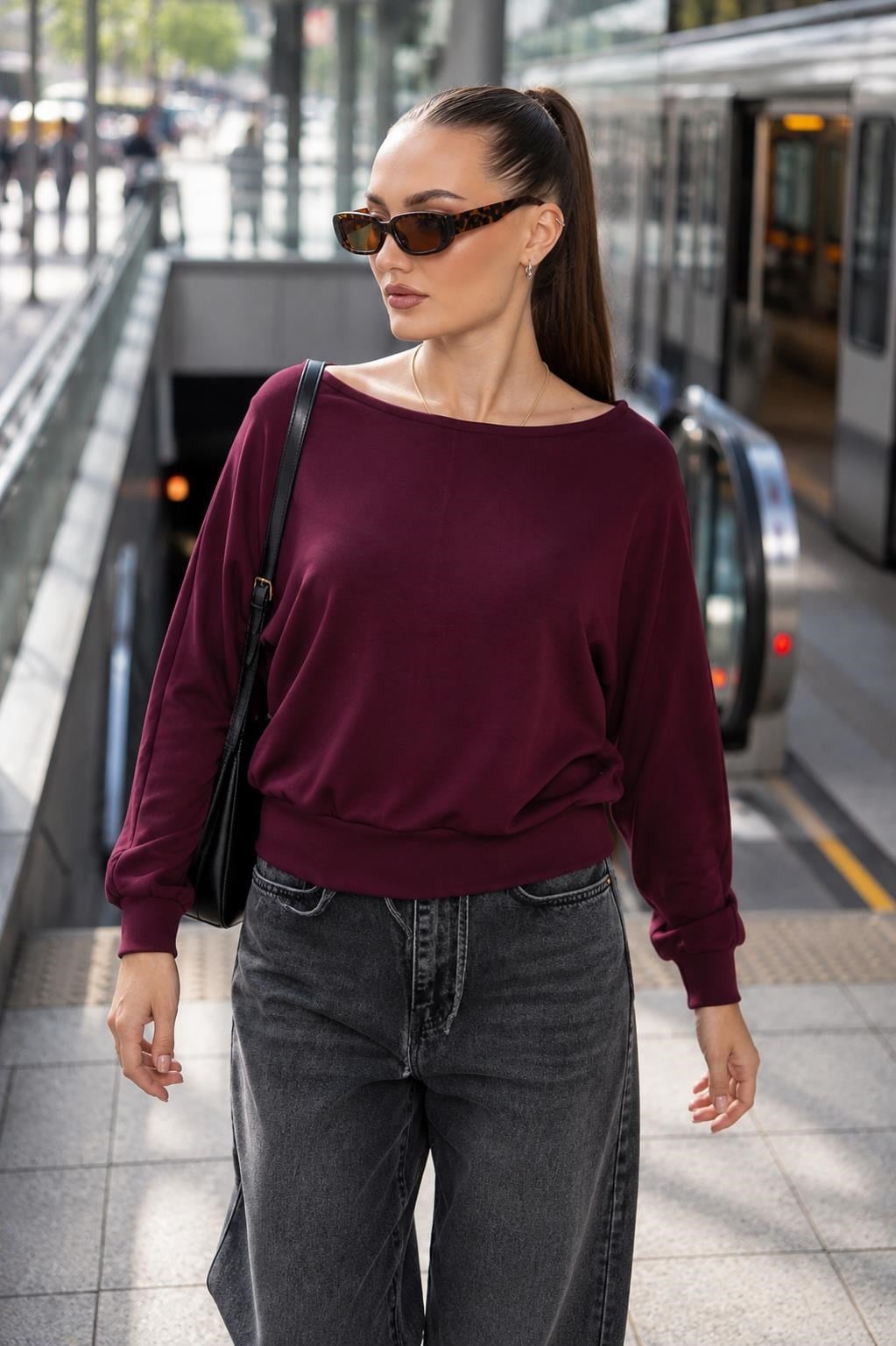 Kadın Kayık Yaka Modal Sweatshirt 265188 -