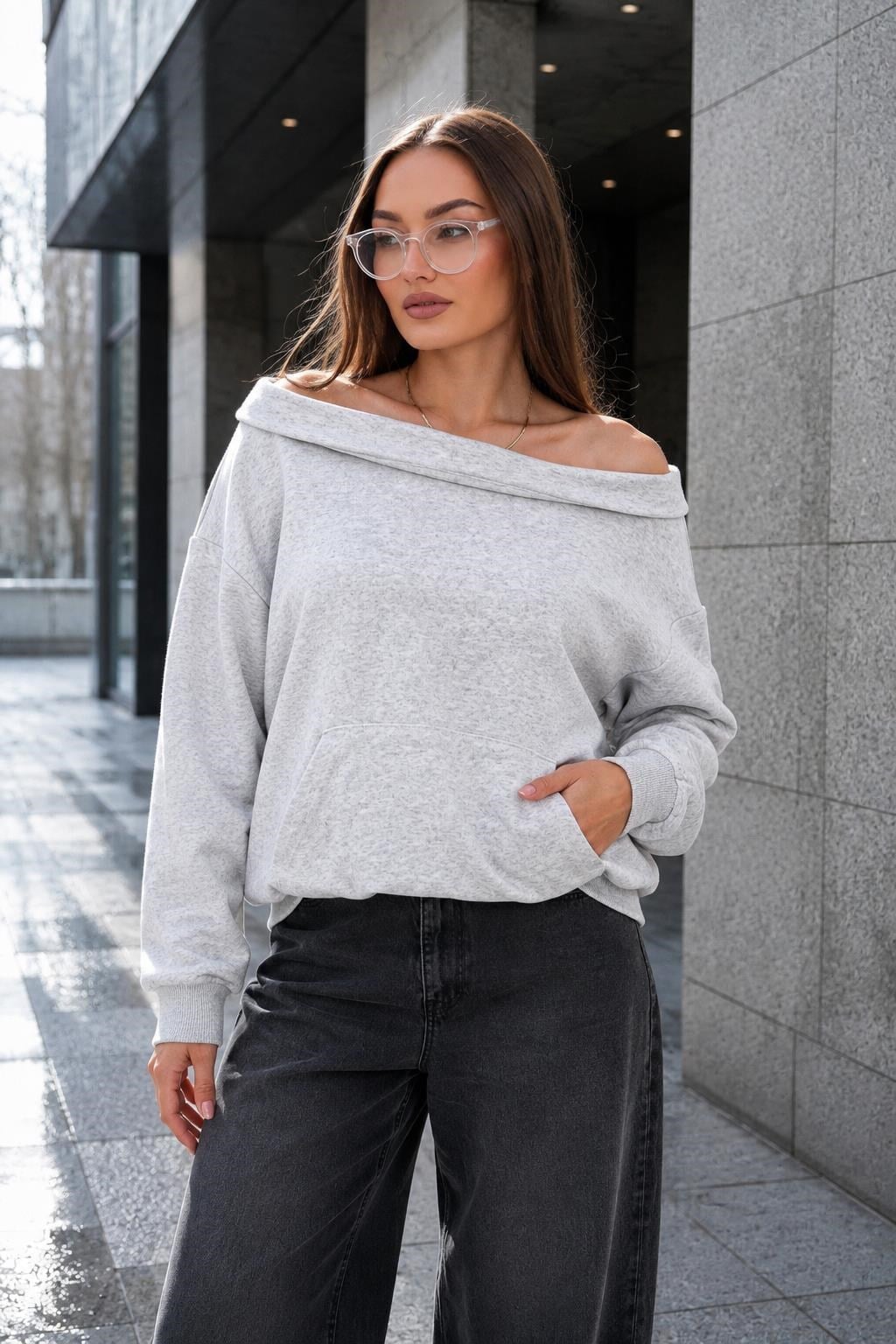 Kadın Kayık Yaka Şardonsuz Üç İplik Sweatshirt 265095 -