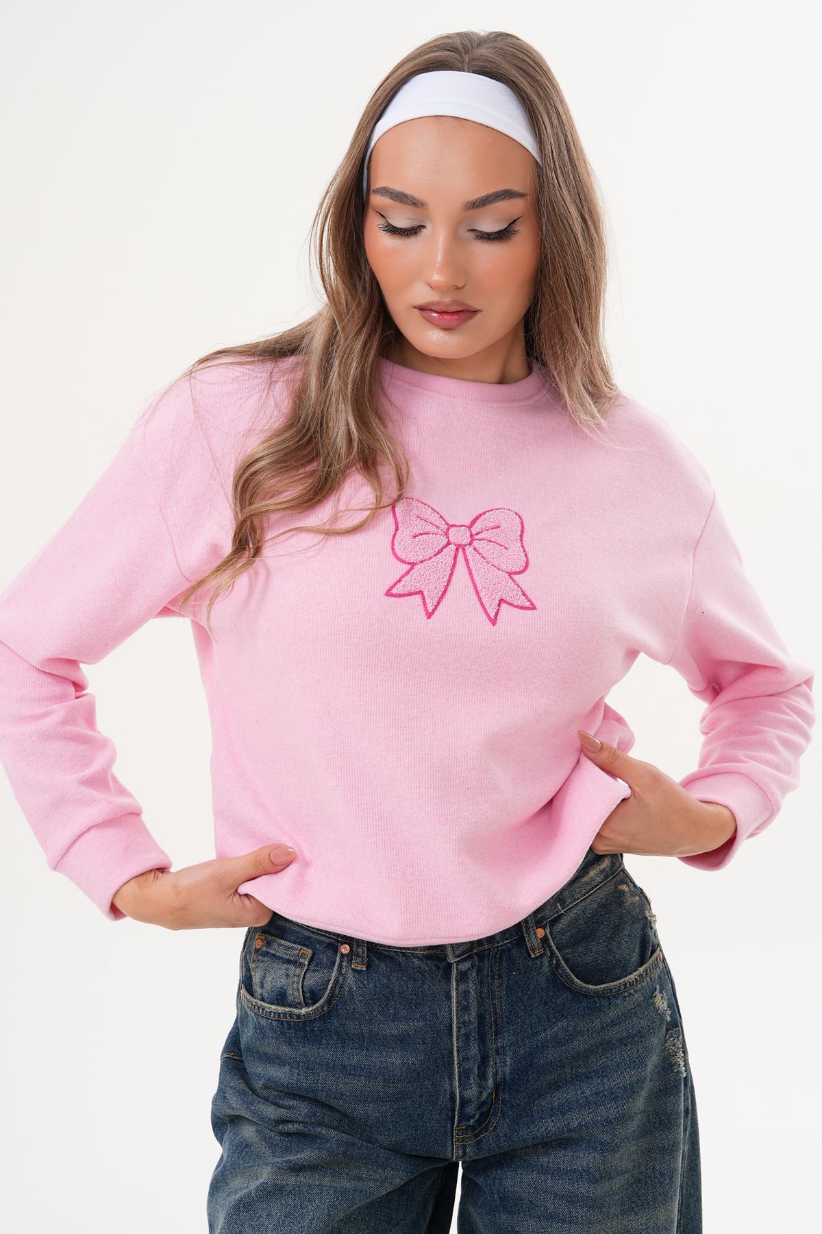 Kadın Kurdele Nakışlı Selanik Örme Sweatshirt 255060 -