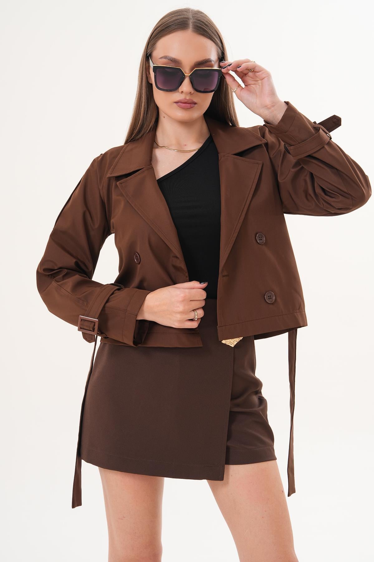 Kadın Kuşaklı Kısa Trenckot 255129 -