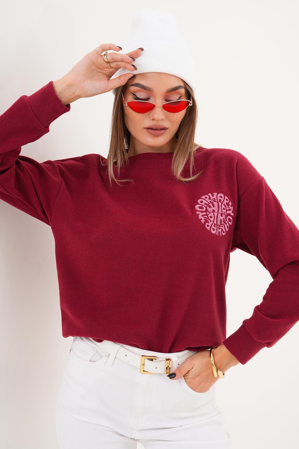 Kadın Nakış Detaylı Selanik Örme Sweatshirt 255224 -
