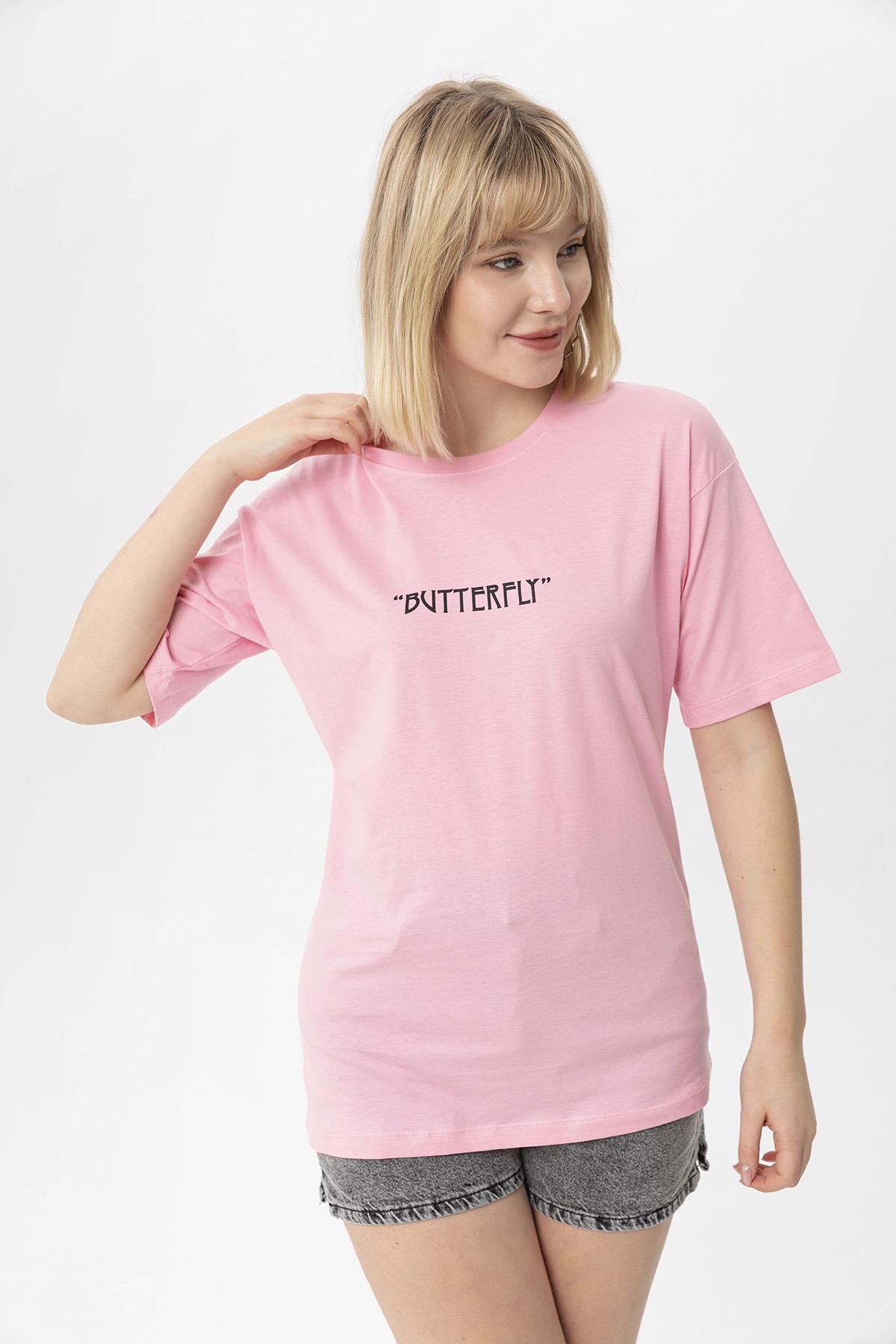 Kadın Ön Arka Baskı Detaylı Oversize Tişört 240047 -