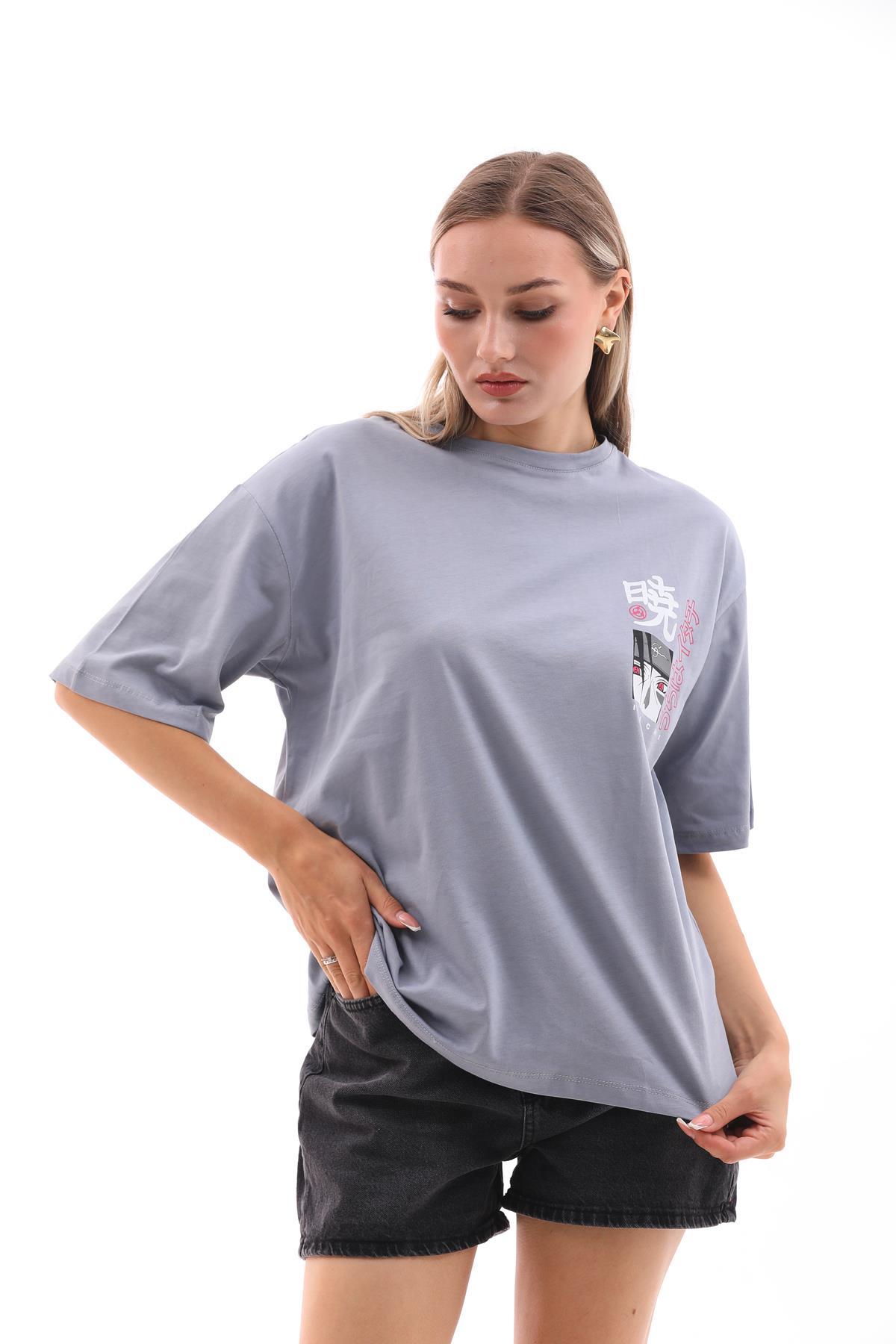 Kadın Ön Arka Baskı Detaylı Oversize Tişört