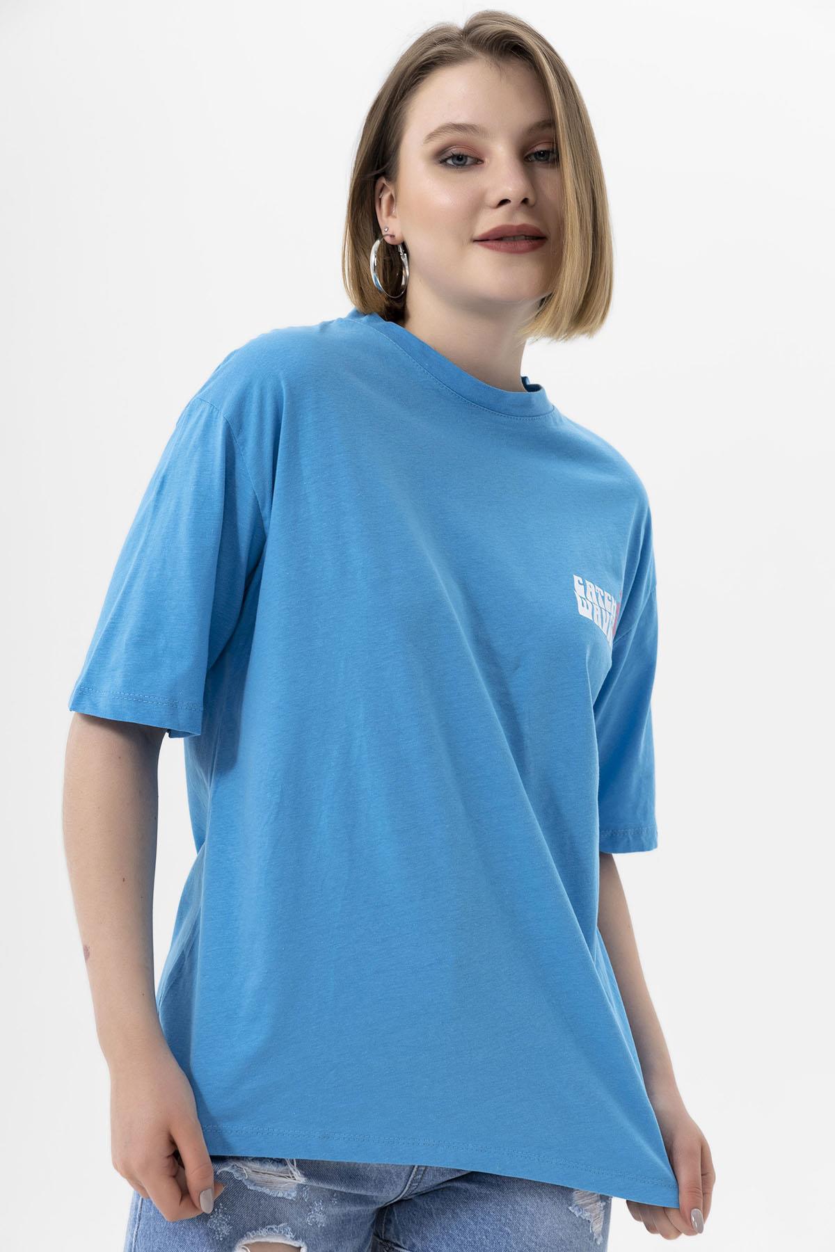 Kadın Ön Arka Baskı Detaylı Oversize Tişört 240138 -