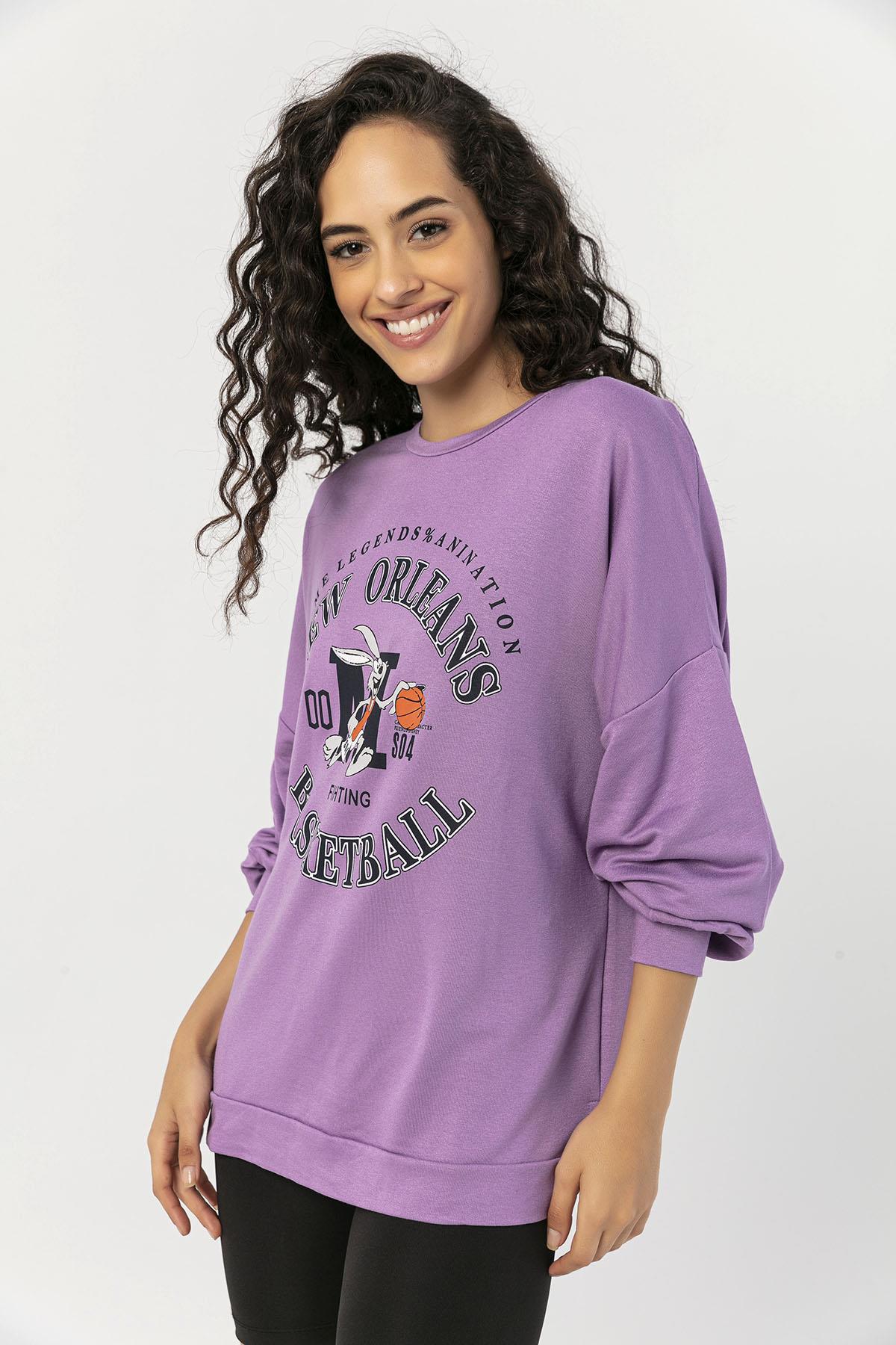 Kadın Ön Baskılı Oversize Sweatshirt