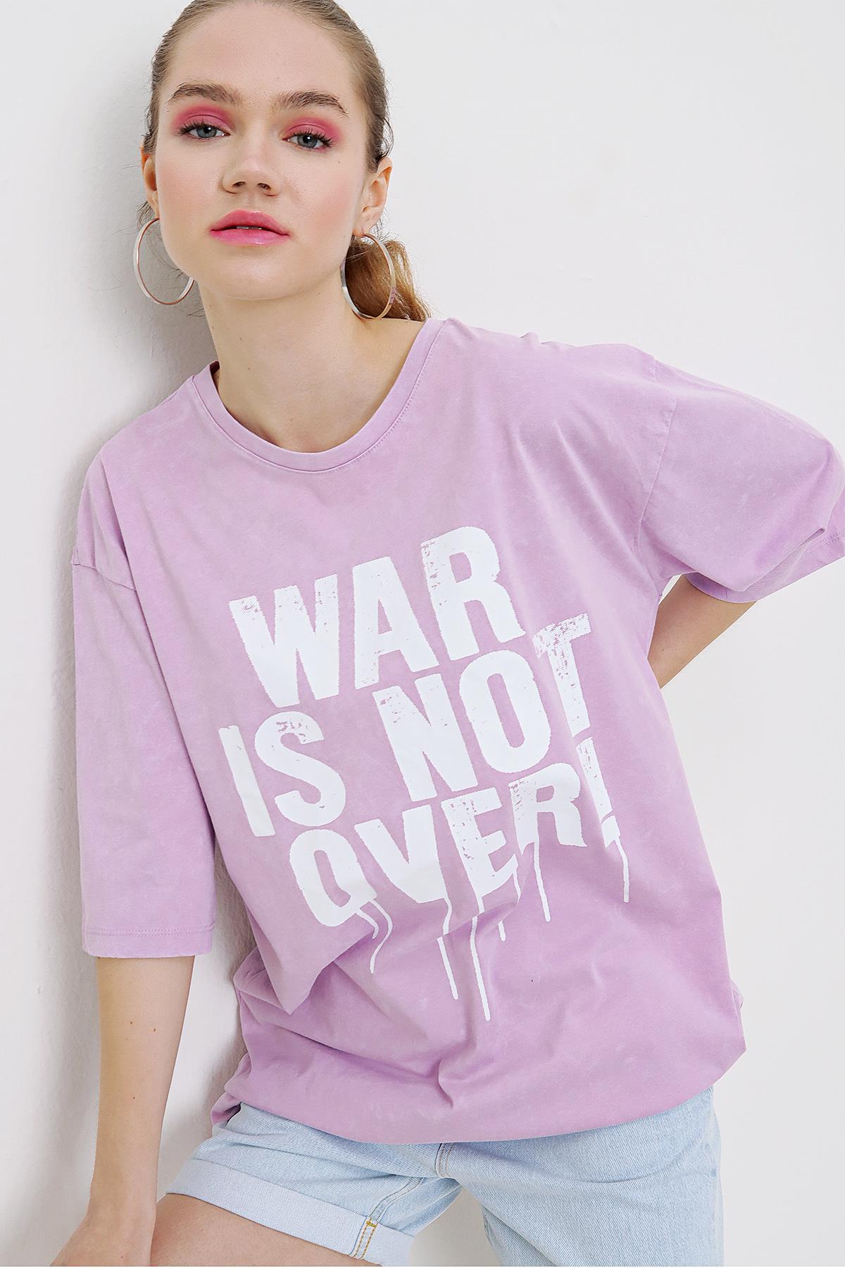 Kadın Ön Baskılı Oversize Tişört