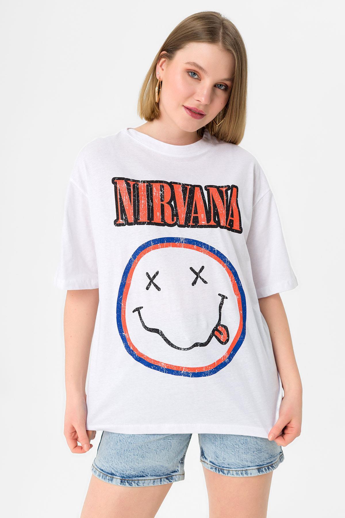 Kadın Önü Arkası Baskılı Oversize Tişört