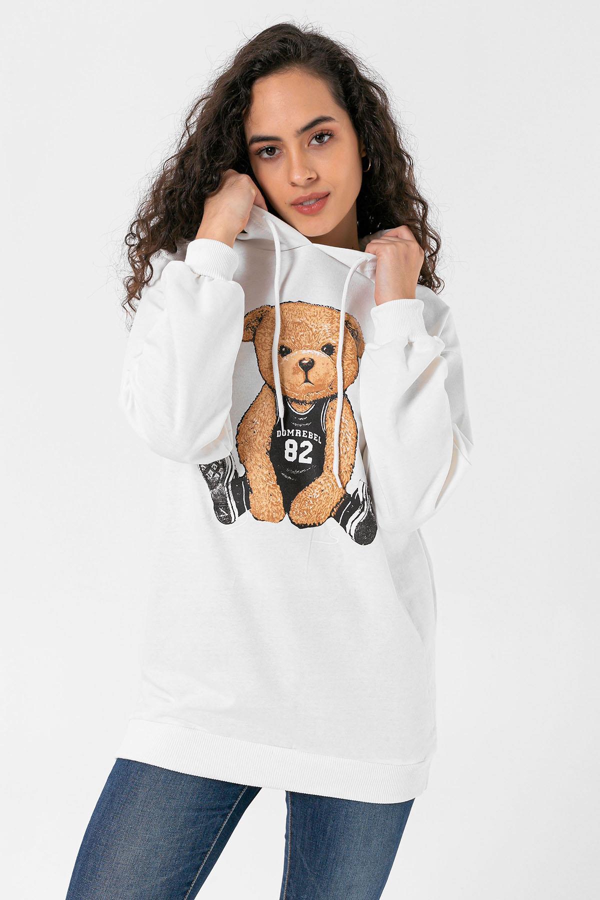 Kadın Önü Baskı Detaylı Kapüşonlu Sweatshirt