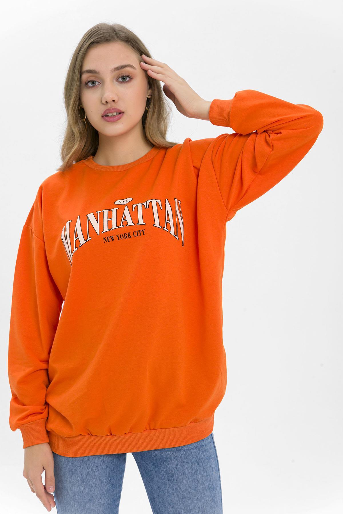 Kadın Önü Baskı Detaylı Oversize Sweatshirt
