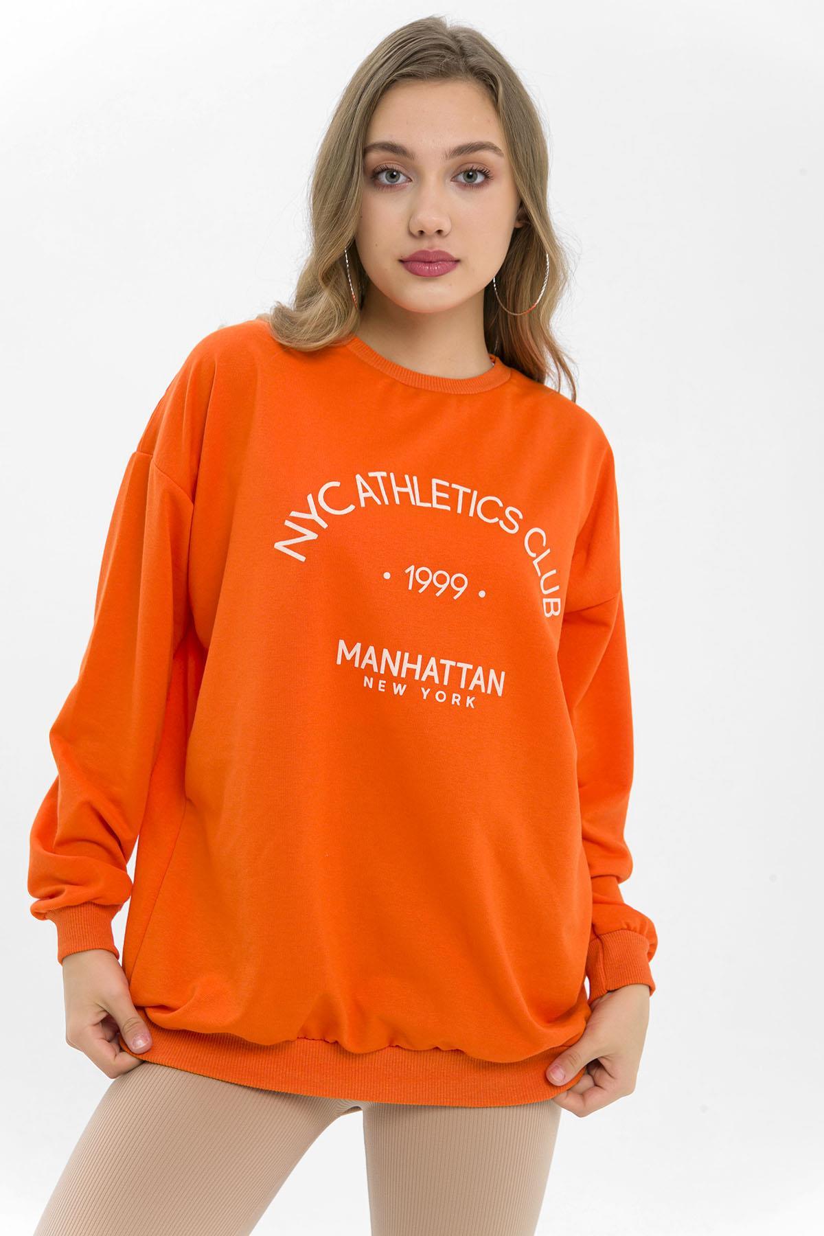 Kadın Önü Baskı Detaylı Oversize Sweatshirt