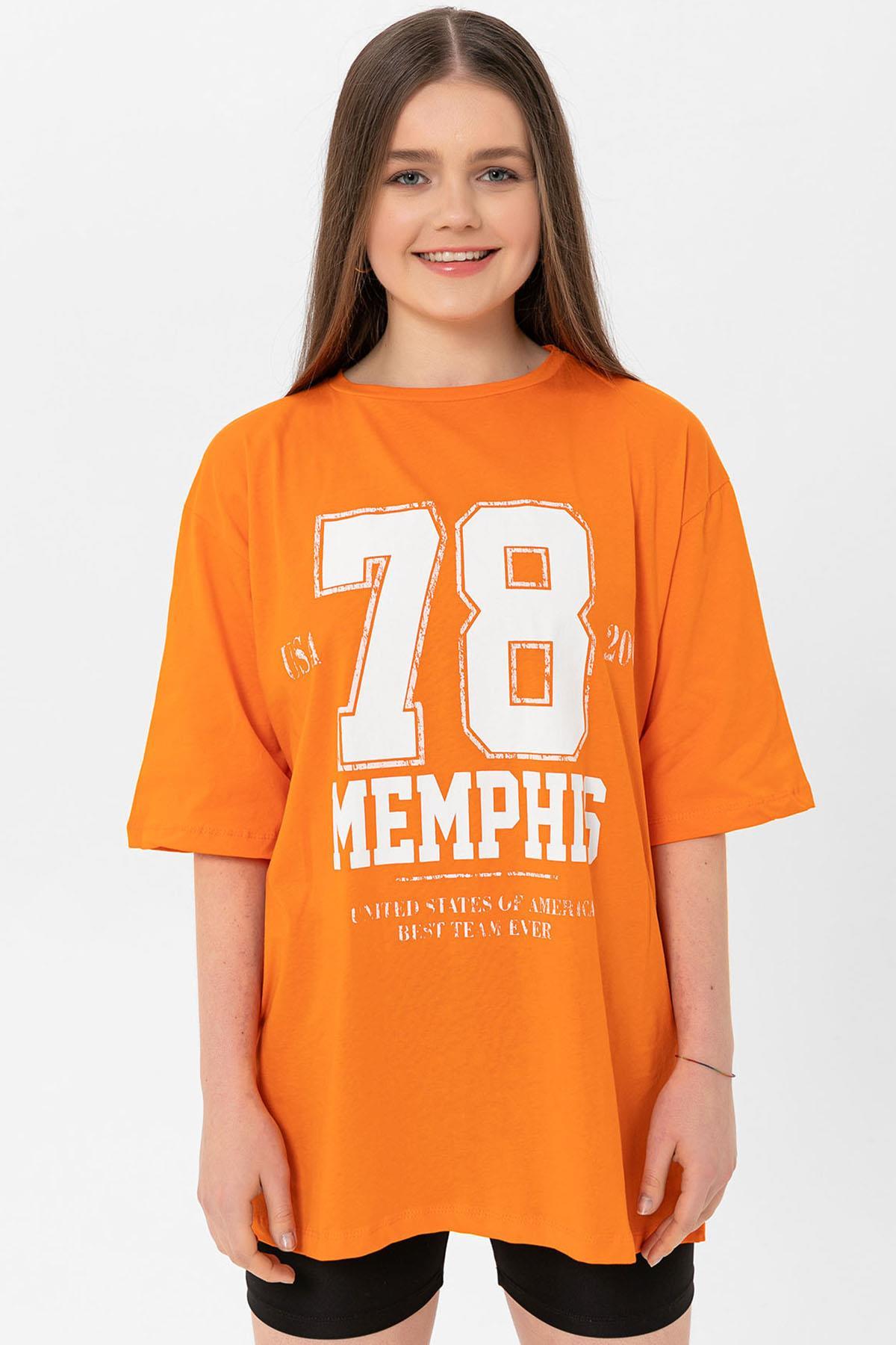 Kadın Önü Baskı Detaylı Oversize T-Shirt