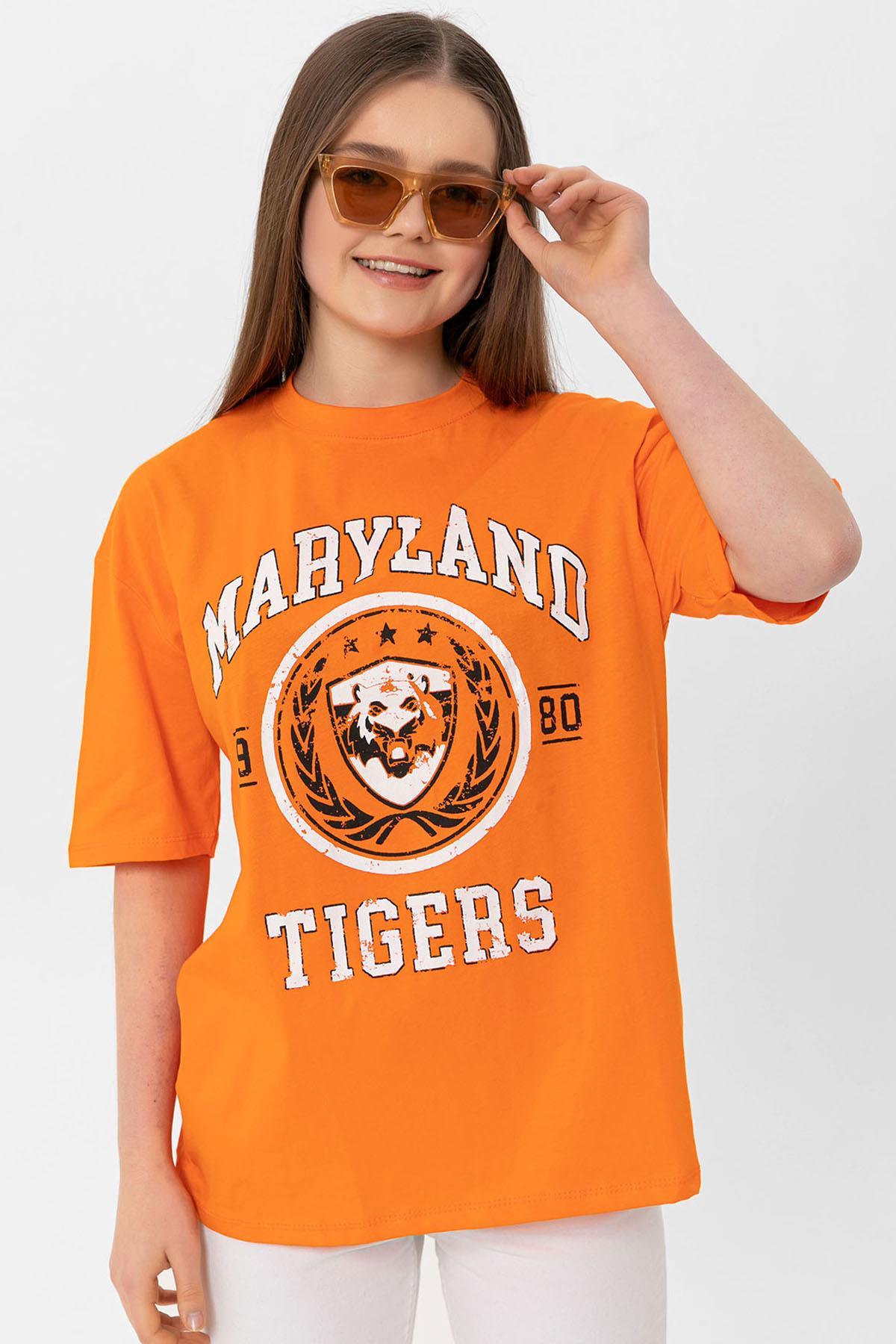 Kadın Önü Baskı Detaylı Oversize T-Shirt